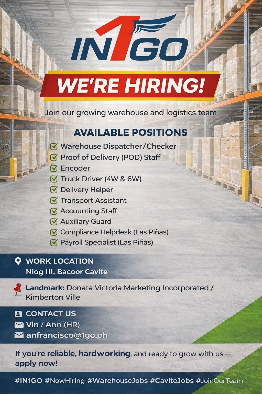 CAVITE URGENT HIRING | 🚀 START 2026 WITH A NEW CAREER AT IN1GO | Facebook