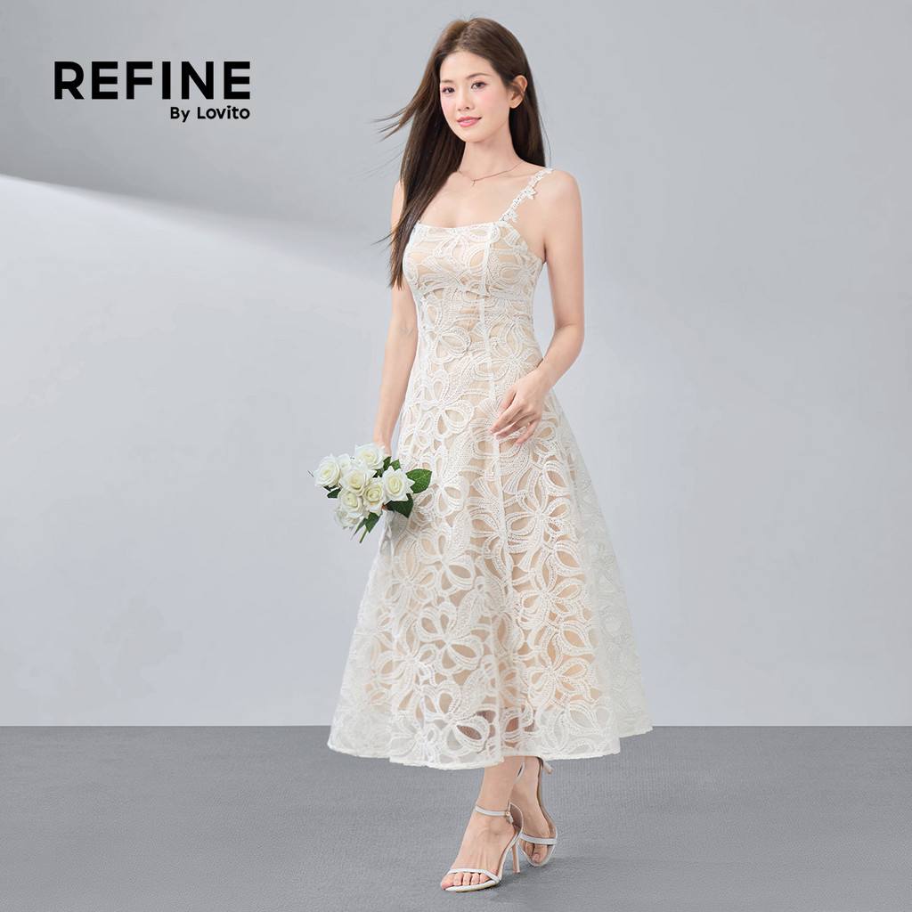 lace fit flare dress Fit-and-Flare Detachable Sleeves Size:XL | 30 (for waist size 34