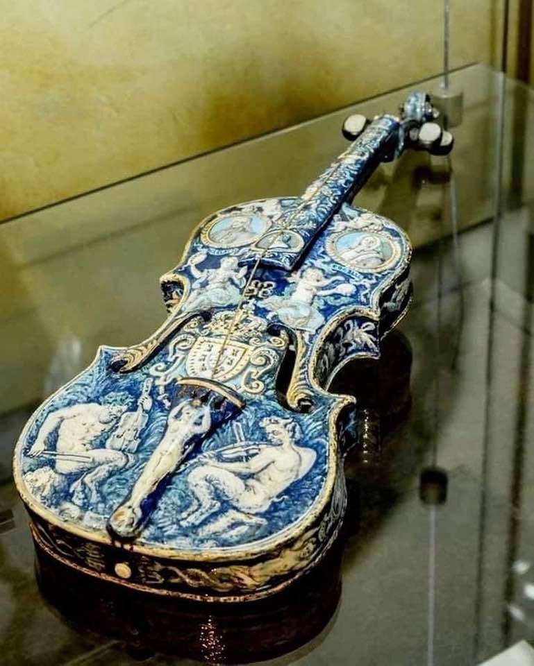 18th century Delft blue porcelain violin at Musee des Beaux-Arts