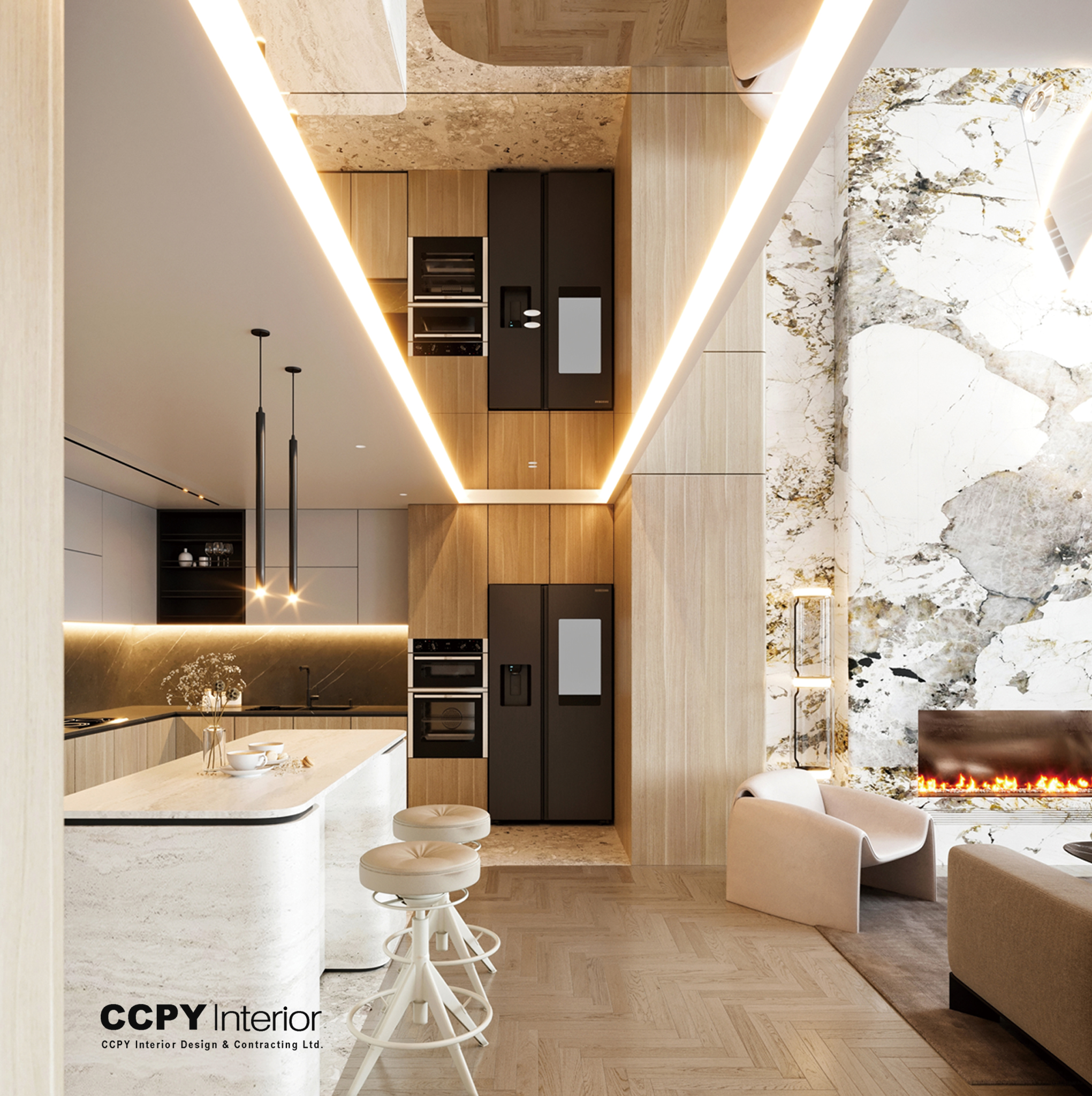 【廚房+客廳】 ⭐開放式廚房 ⭐長工作檯/早餐檯... - 鍵誠室內設計 CCPY Interior Design