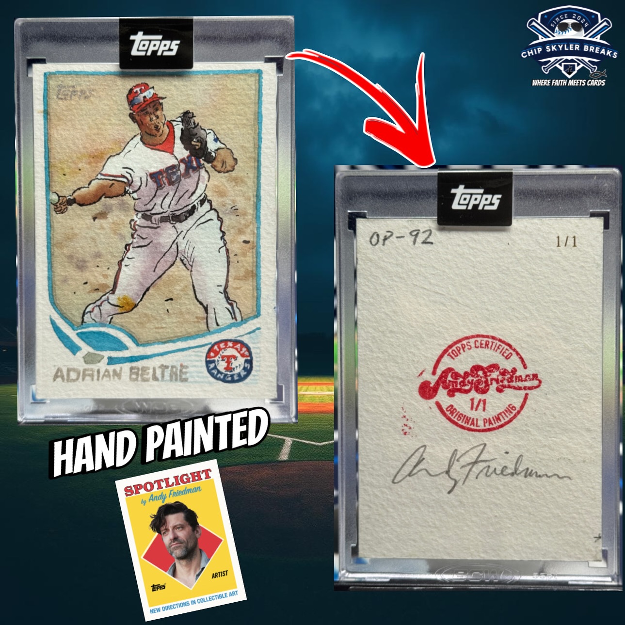 JUST PULLED* 1/1 HAND PAINTED Card of Adrian Beltre signed by Andy 