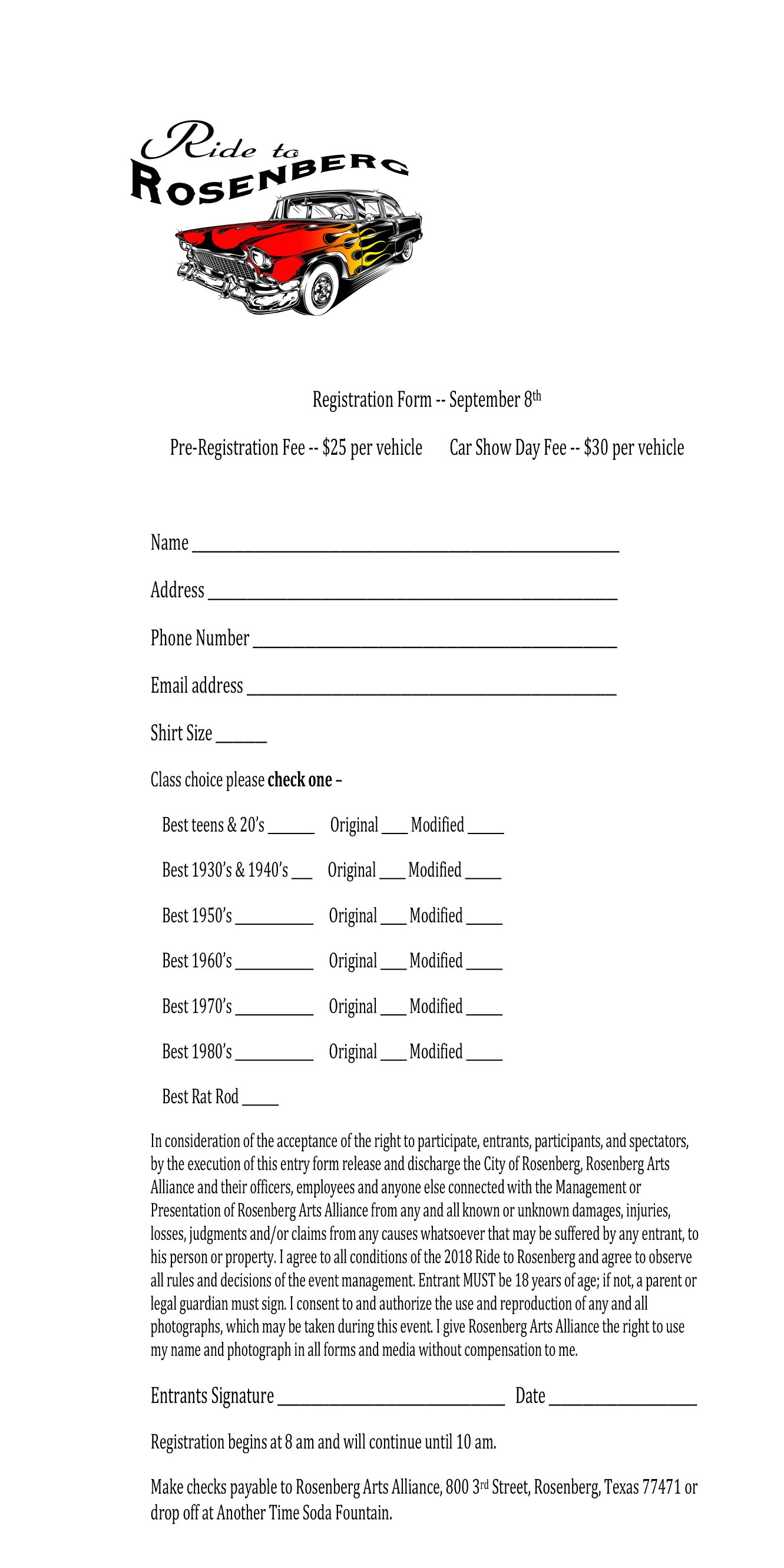 Here's the registration form!... - Ride to Rosenberg Car Show