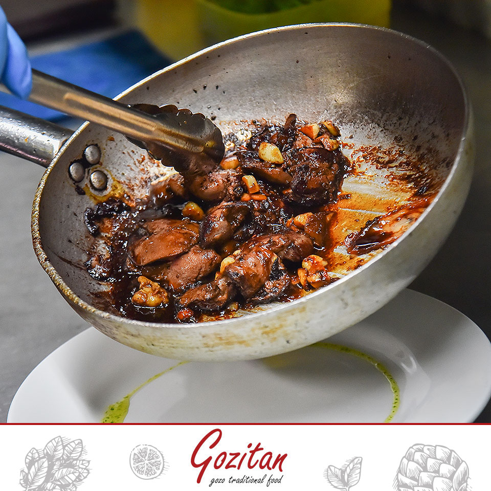 Gozitan - Pan-Fried Rabbit Liver with Garlic and Onions, finished with ...