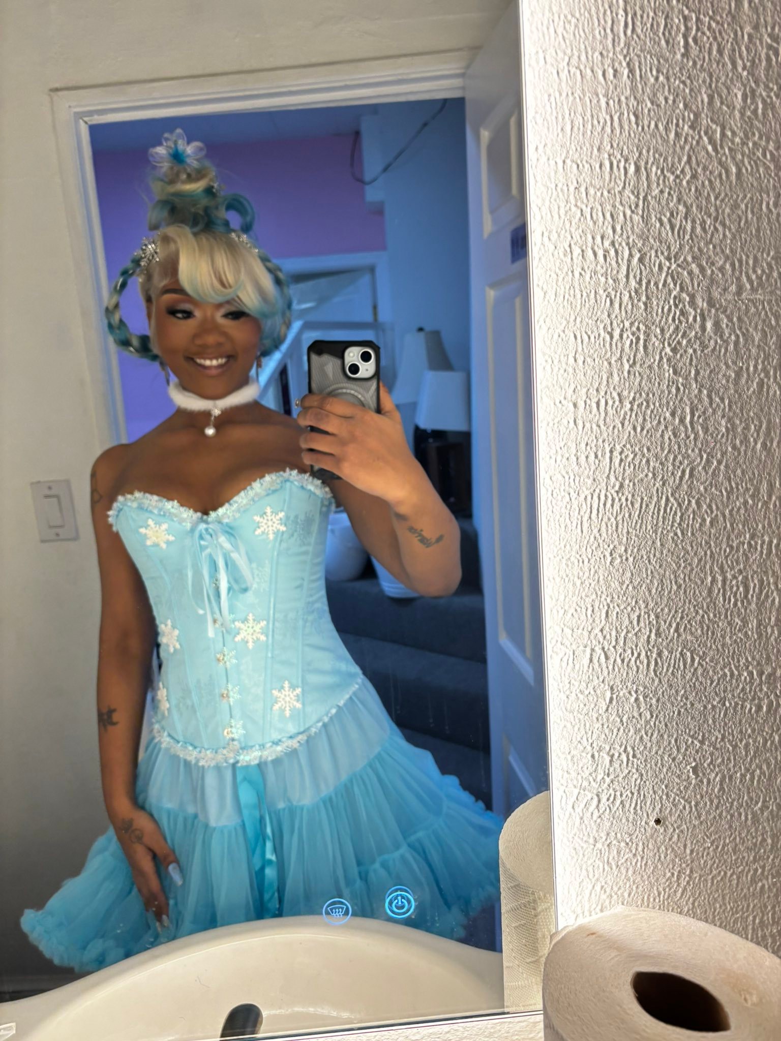 cindy lou who blue dress costume on short notice Hire Days:8 Days Clothing and accessories designed LONG-SLEEVE-BRIDE Denim Blue Corset Midi