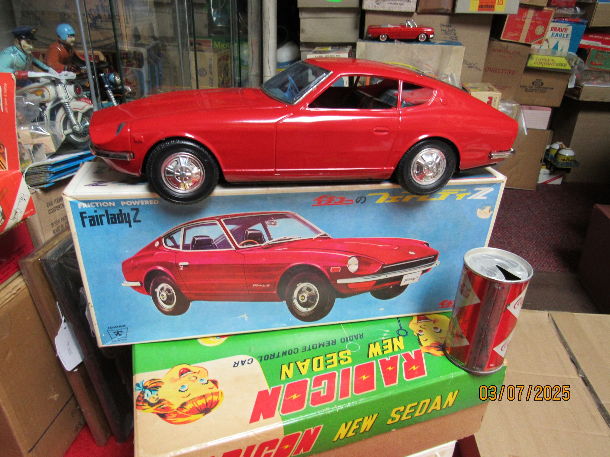 Nissan Fairlady Z Tin Friction Car Near Mint in Box 17 Inches long