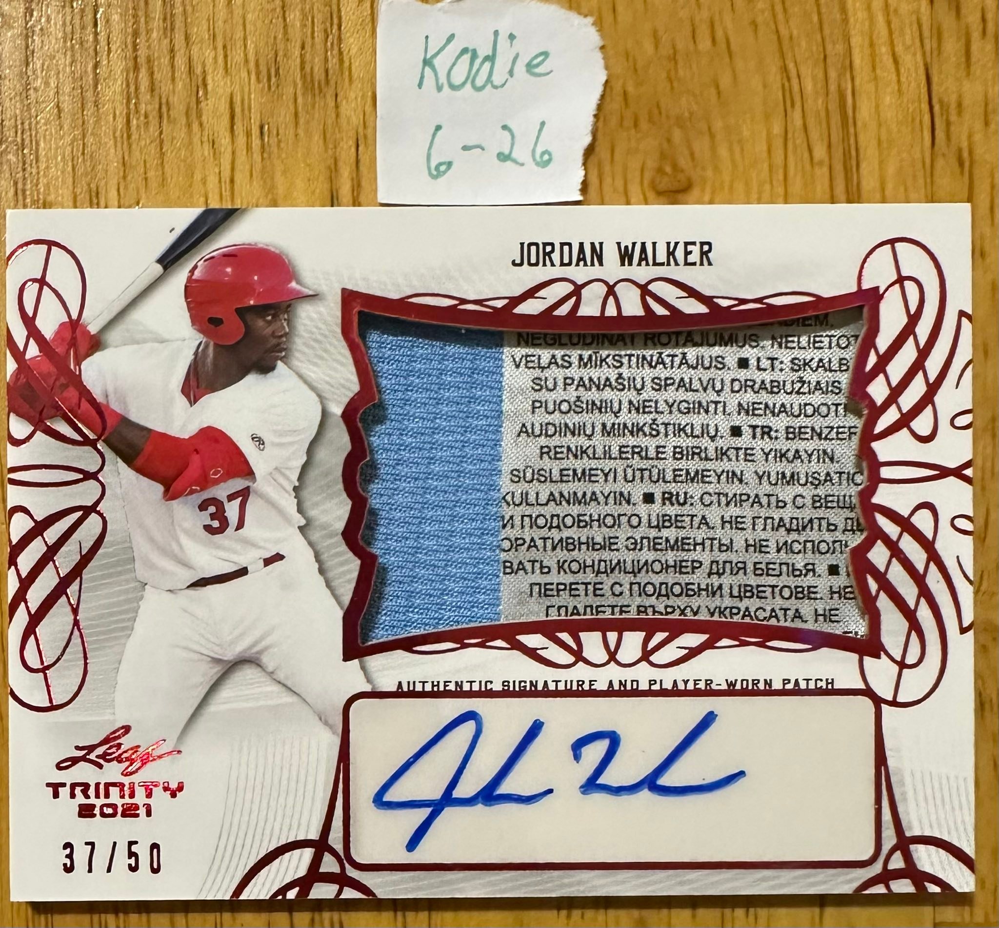 Jordan Walker 2021 Trinity rookie patch auto 37/50