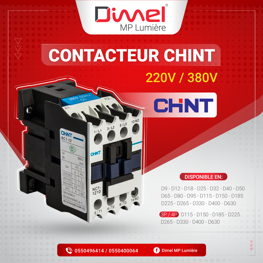 Dimel - 🟢 CONTACTEUR CHINT 220V / 380V ☑ D9 - D12 - D18 - D25 - D32 ...