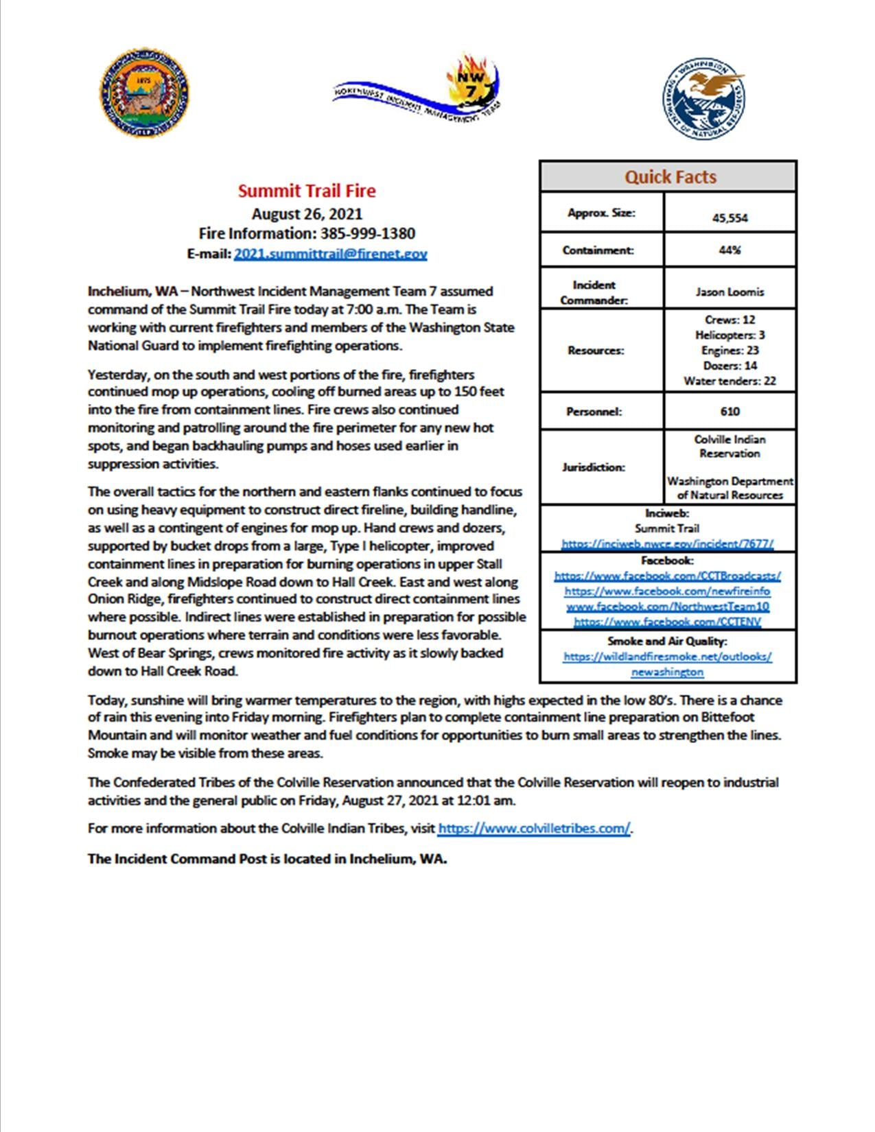 Summit Trail Fire Update August... - CCT Environmental Trust | Facebook