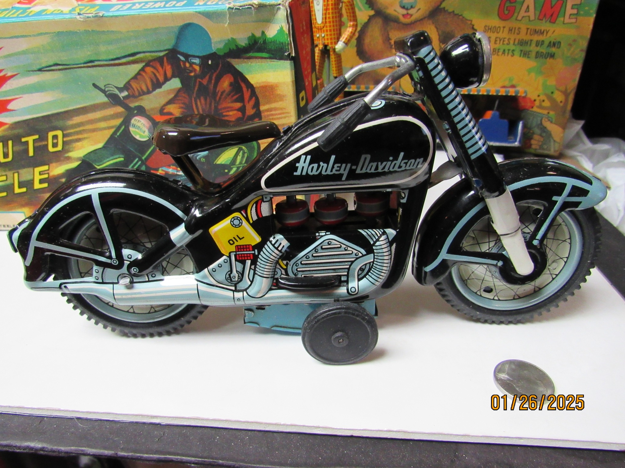 Harley Davidson Motorcycle Friction Tin 1959 Auto Cycle in Box