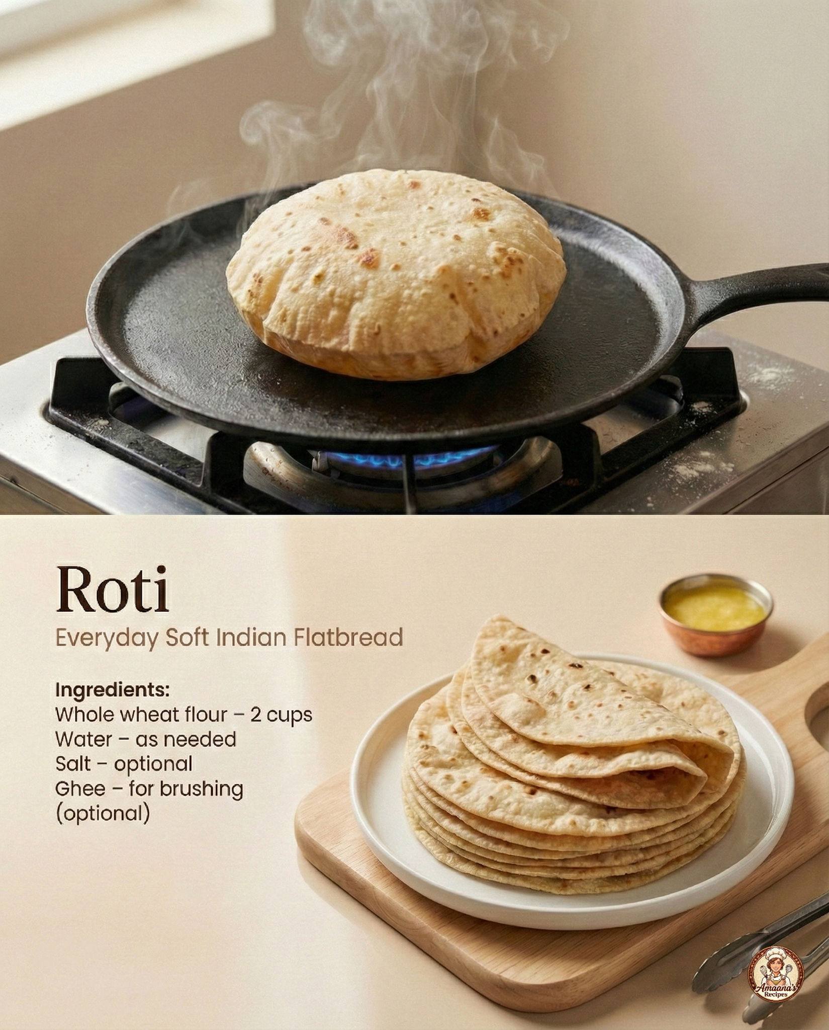 Qanita - Roti (Chapati) Ingredients: • 2 cups whole wheat flour • Water ...