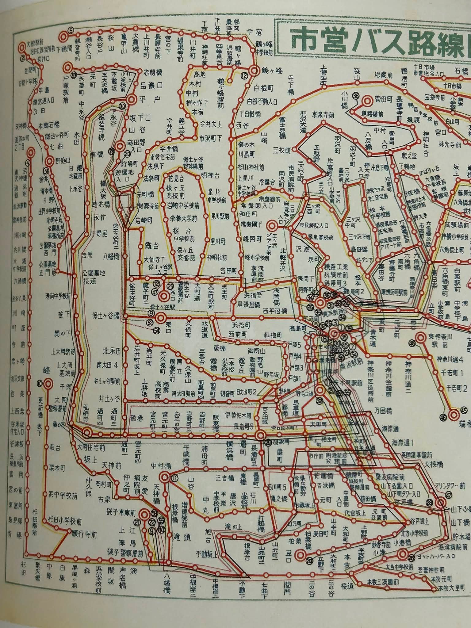 昭和37年（1962年）の横浜市営バスの路線図になります。 現在ほど鉄道
