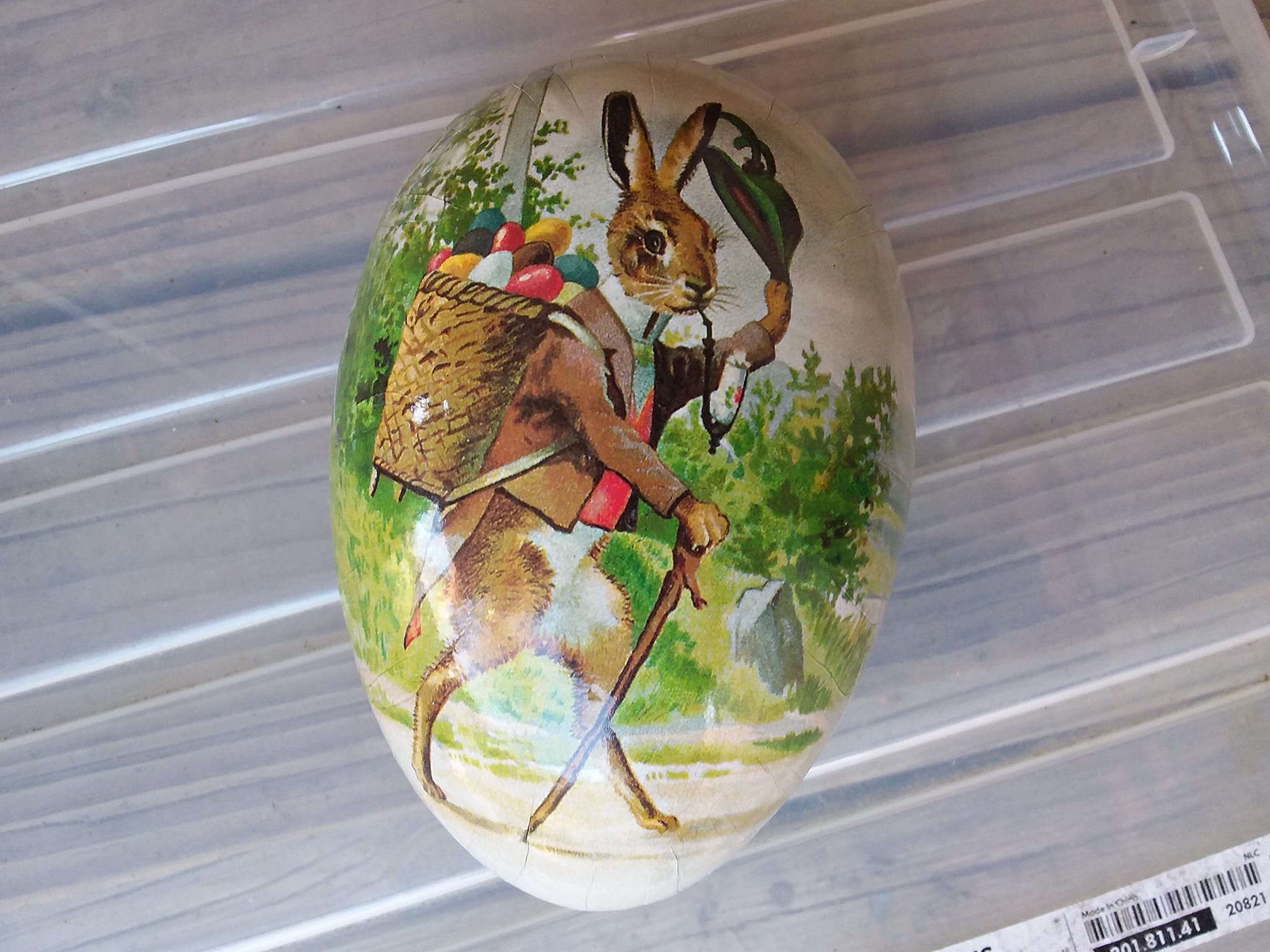 Vintage German Rabbit Smoking Pipe Paper Mache Easter Egg display picture 1