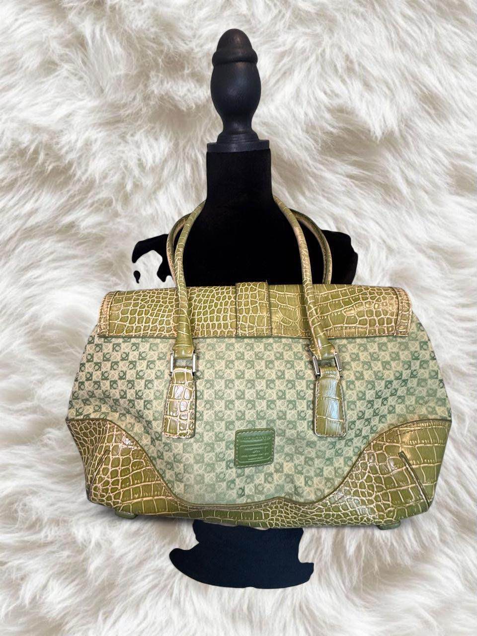 Y2K 2000s Vintage Green snake print bag with mirror attachment