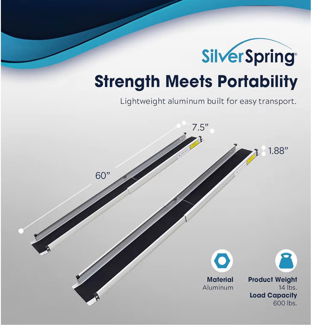 Silver Spring 3- 5 ft extendable Telescoping Aluminum Wheelchair Ramp ...