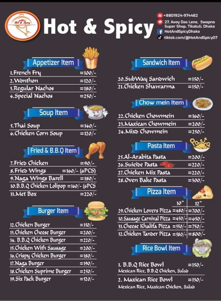 HOT & SPICY - 🍽️🍽️ Our New Menu.. 🍟🍔🍗🍕🍲🌭🥗🥣🍝🍧🍨🍷🍹🍸