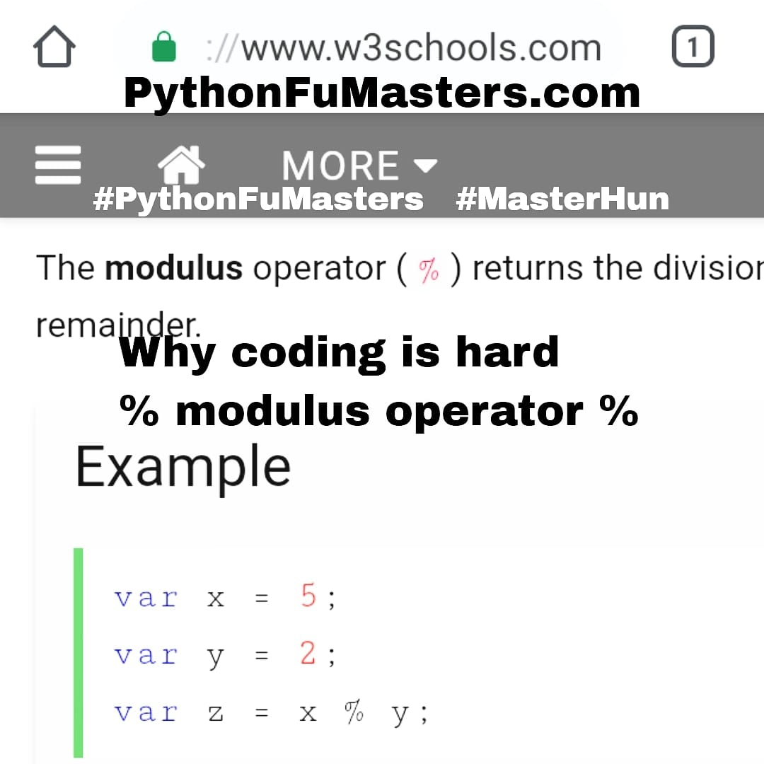 Python - PythonFuMasters.com Why coding is hard % modulus operator % 90 ...