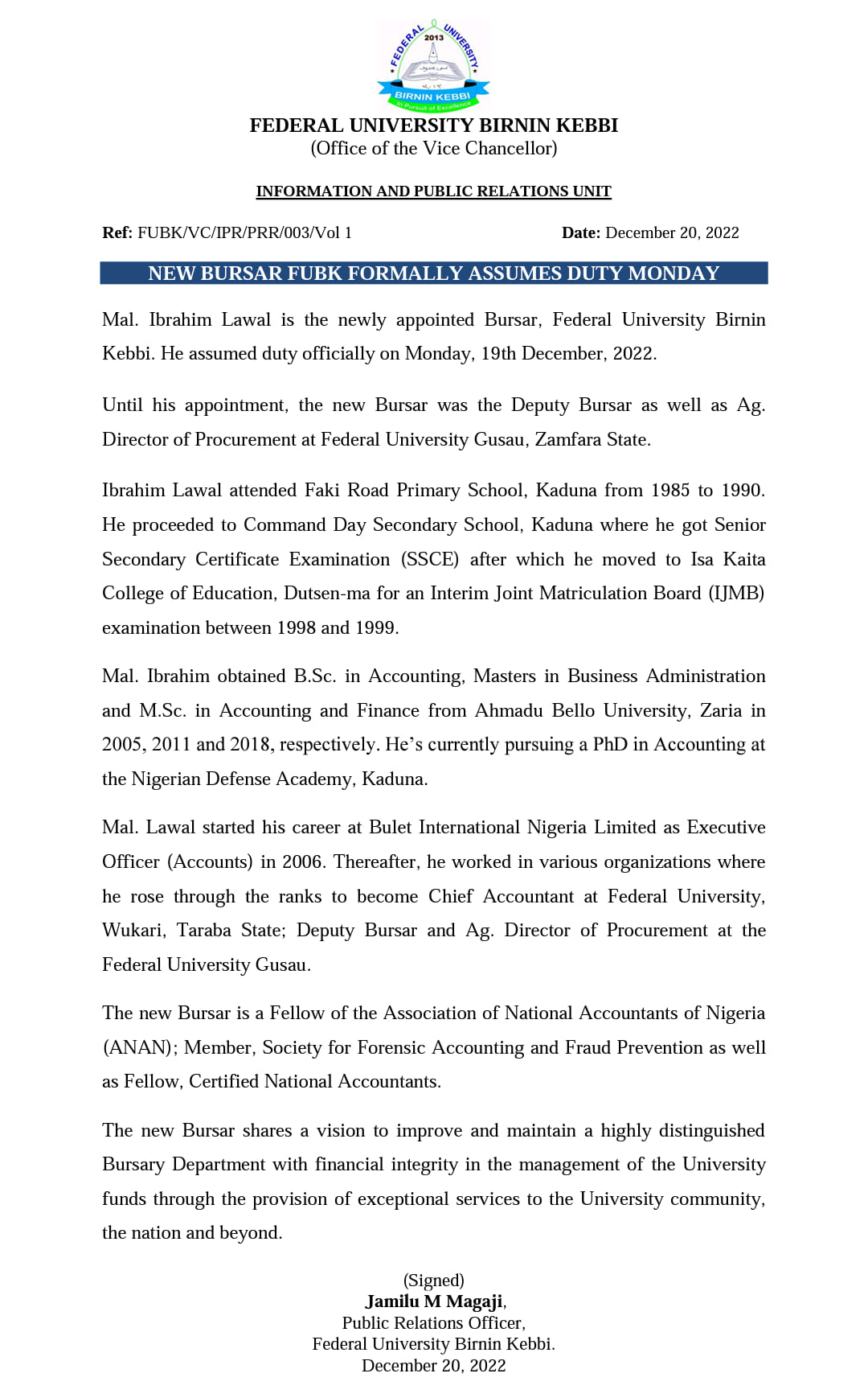 Federal University... - Federal University Birnin Kebbi