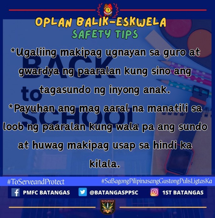 Pmfc Batangas - BALIK-ESKWELA SAFETY-TIPS... | Facebook