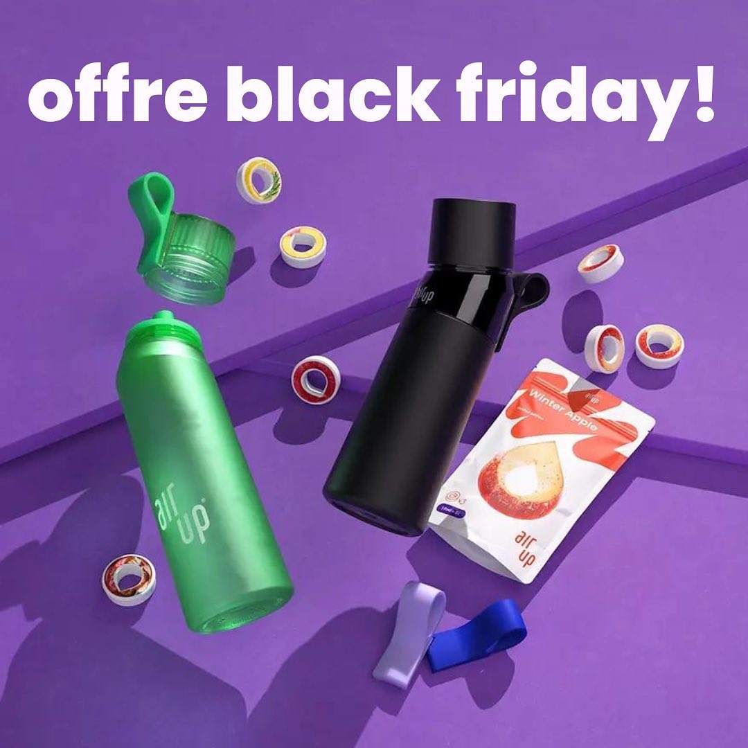 Vite vite! Les coffrets Black Friday sont là! Rendez-vous sur airup.fr. Il y en a pour tous les goûts. Pour chaque gourde acheté, tu reçois un lot de 3 Pods Pomme-Cannelle OFFERT +