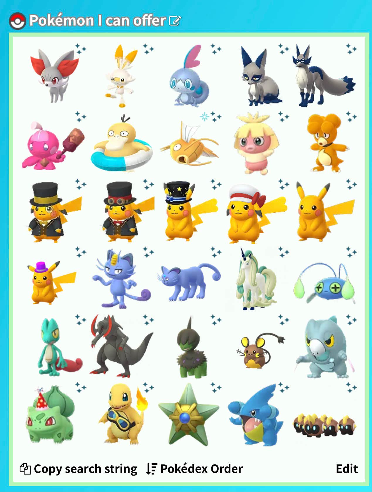 Pokémon trade list with wanted Pokémon