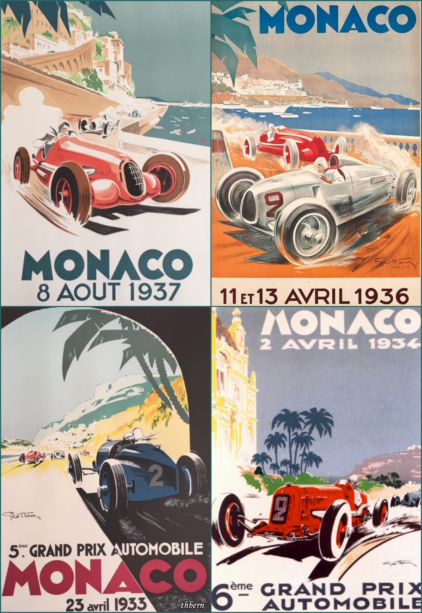 Collection D'affiches Grand Prix Automobile De Monaco - État Excellent, Occasion