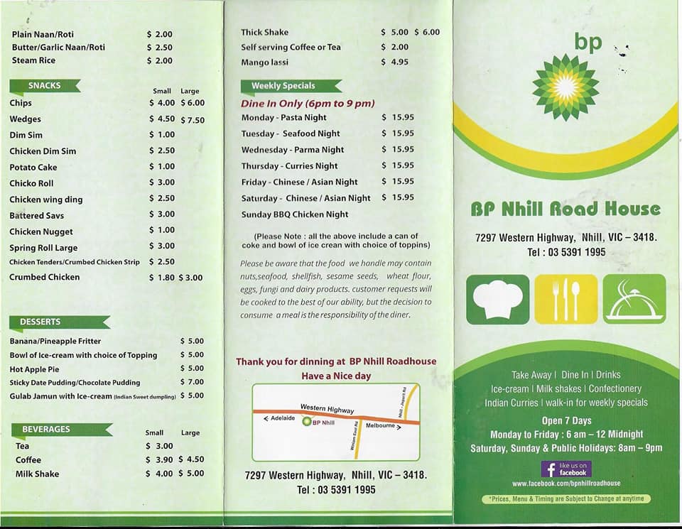 Free Delivery !!! Pizza menu is on... - BP Nhill Road House | Facebook