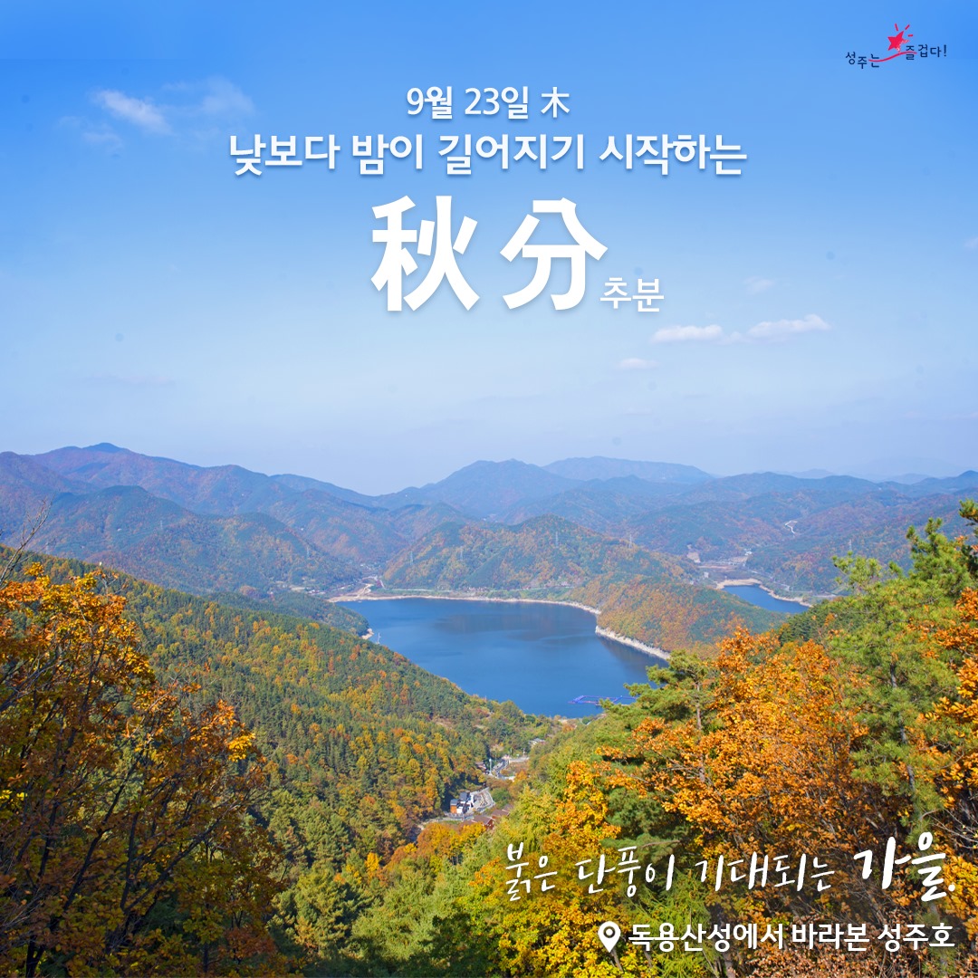 성주군 - 오늘은 낮과 밤의 길이가 같은 「추분」입니다. 24절기중 열여섯 번째인 '추분'을 기준으로...