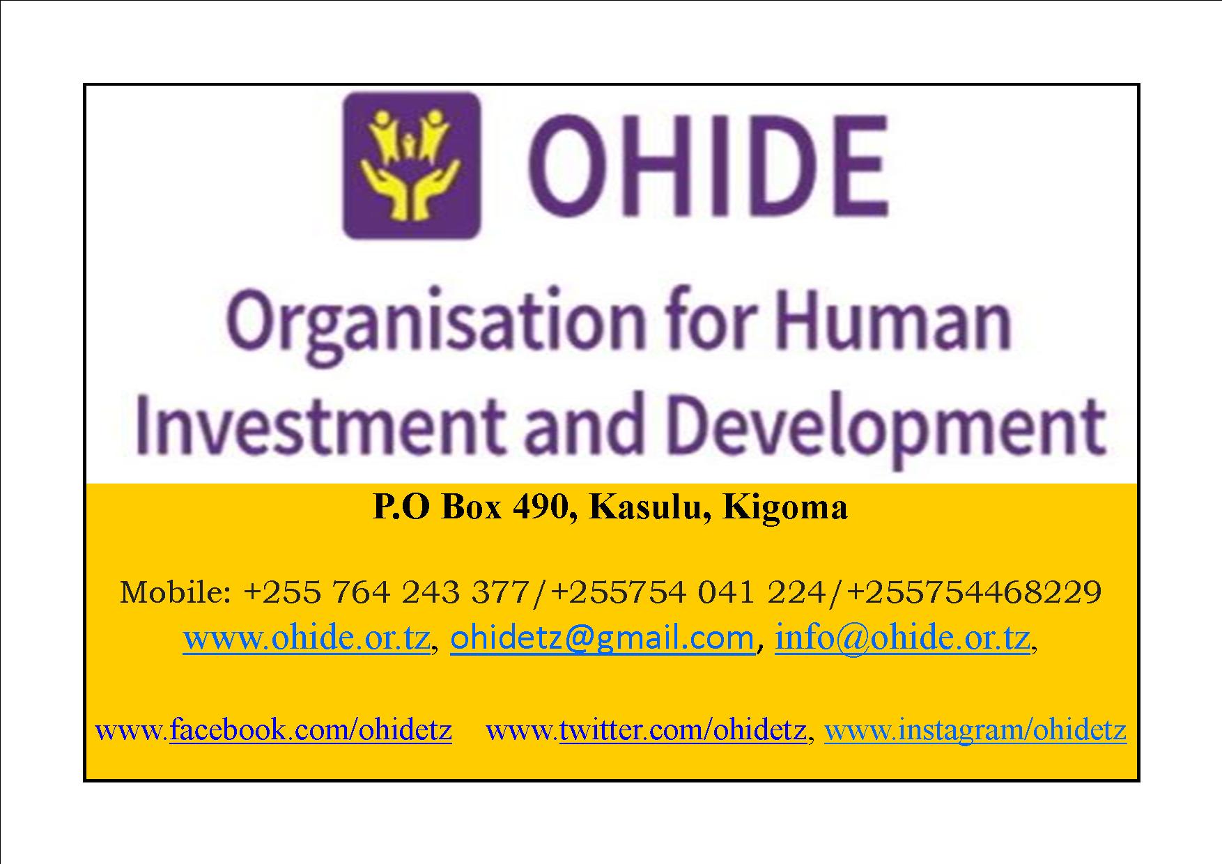Organization for Human Investment and Development - OHIDE Tanzania | Kasulu