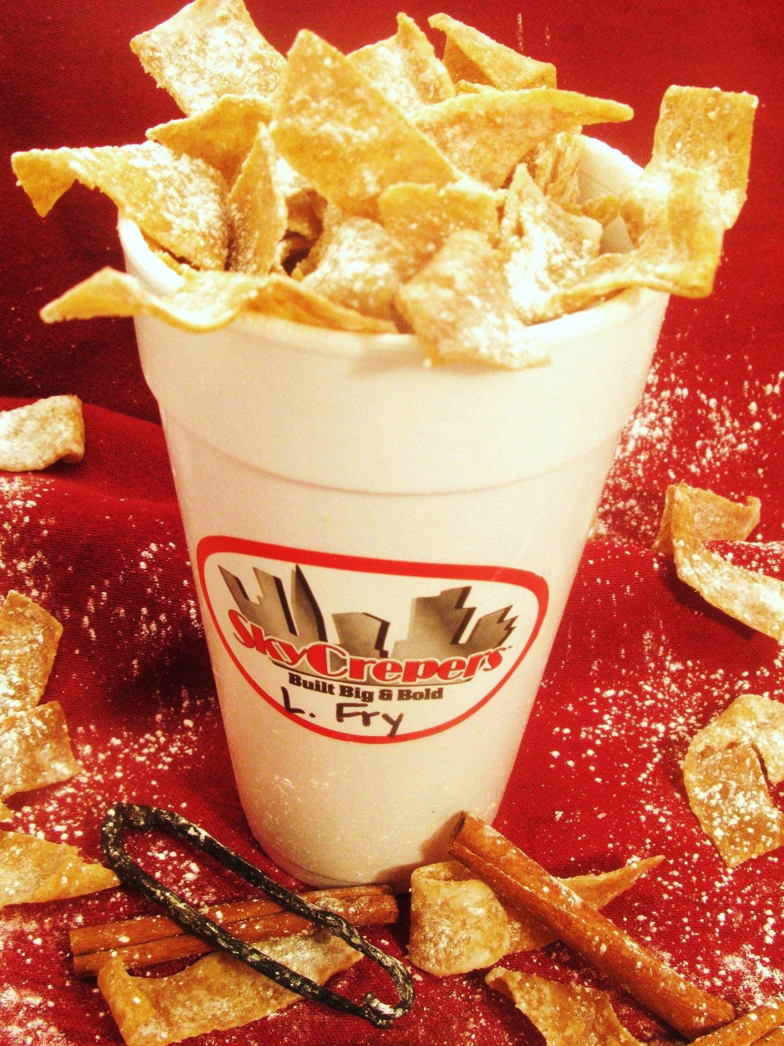 Skycrepers Llc Our Patented Cinnilla Tm Crepe Fries A Warm Cinnilla Tm Crepe Cut Into Thin Strips Quick Crisped In Heart Healthy Trans Fat Free Canola And Showered With Powdered Sugar Double Wow