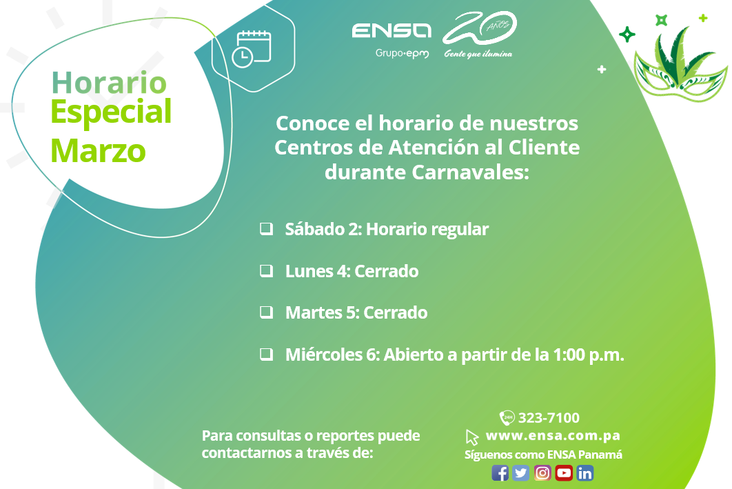 ENSA Panamá - Conoce el horario de nuestros Centros de Atención al ...