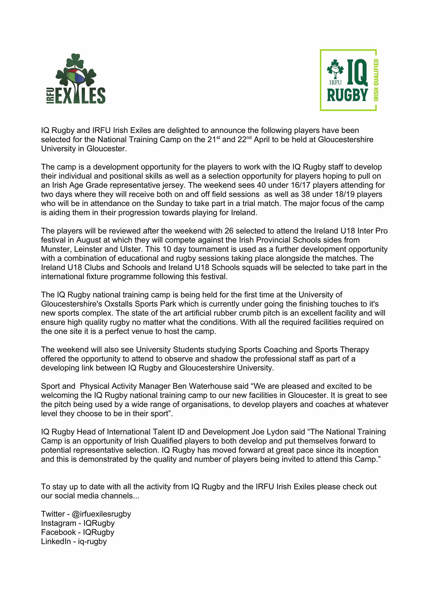 IRFU IQ Rugby - Delighted to announce we will be holding... | Facebook