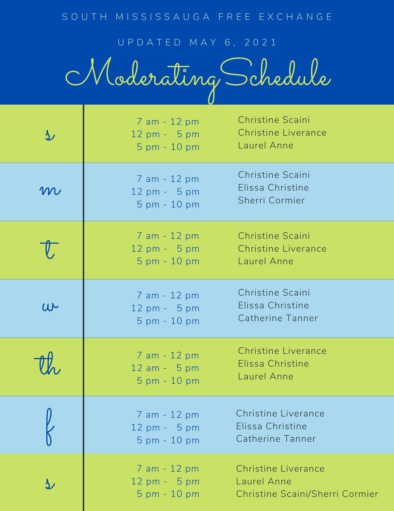 SMFX Admin - Here is the new updated Moderating Schedule...