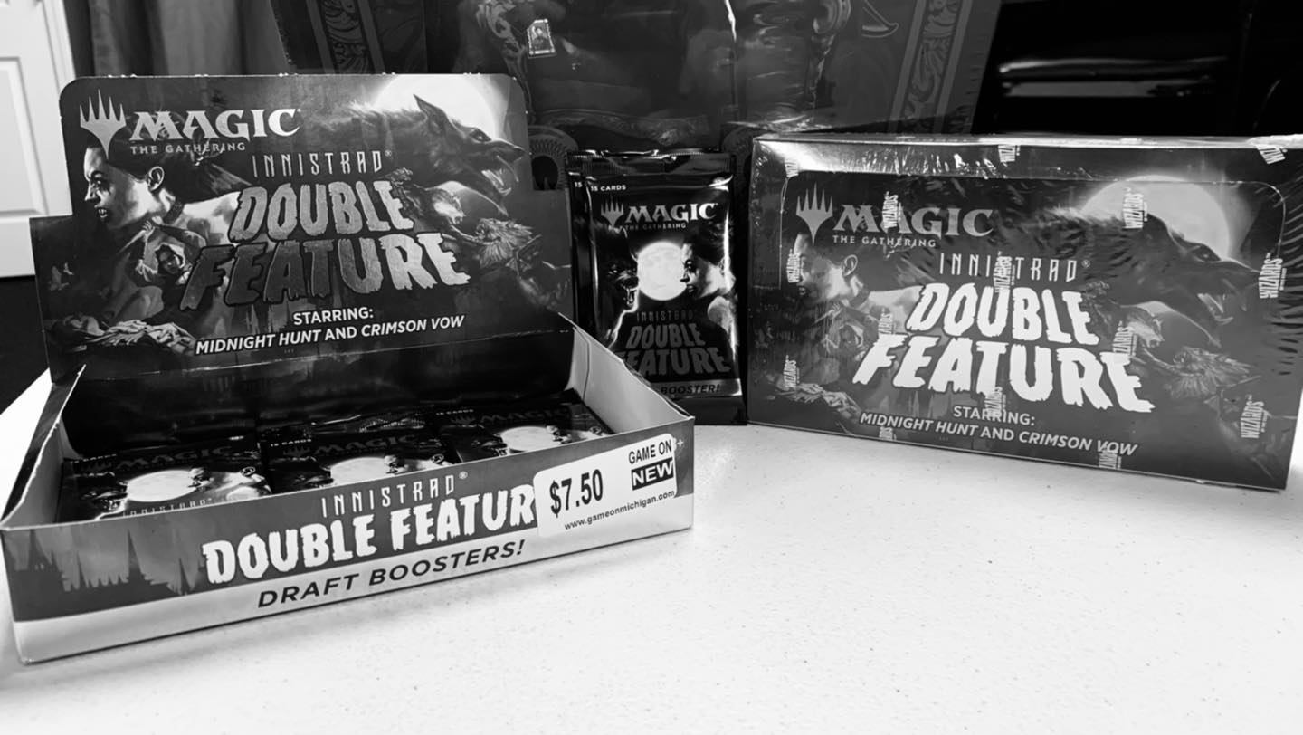 double feature booster box MTG Pack Draft : Innistrad: (DBL)  Twenty Sided white classical monster movies These are similar to Eternal Night showcase basic lands from Midnight Hunt Magic The Gathering: Innistrad Double