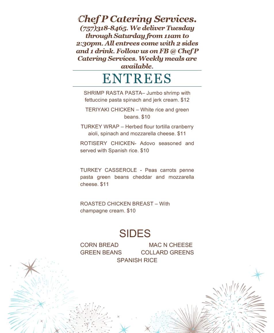 New menu ..starting tomorrow - Chef P Catering Services | Facebook