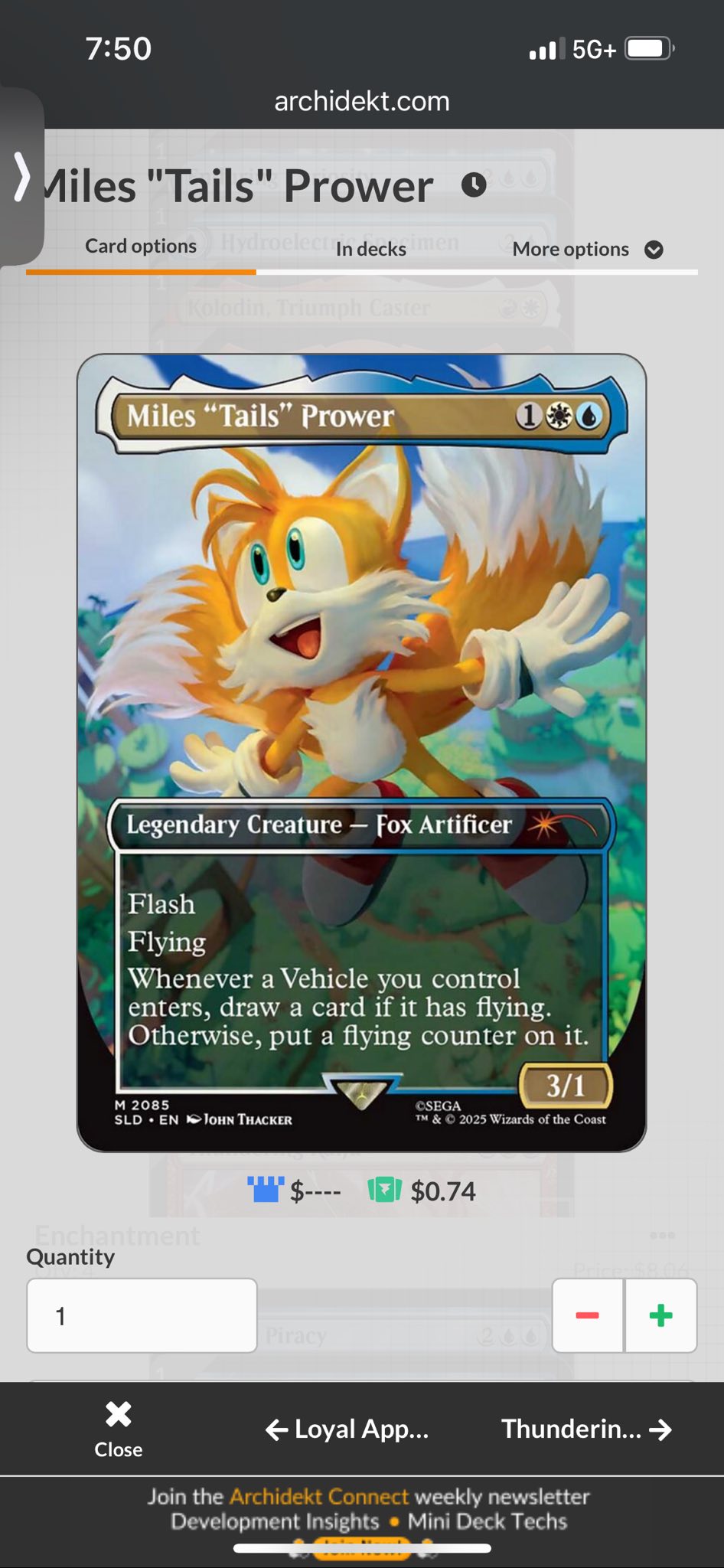 tails mtg card Commander Deck EDH Deck Miles "Tails" Prower 100 Magic Cards Custom Deck Vehicles Artifacts flip Rune Eight-and-a-Half-Tails