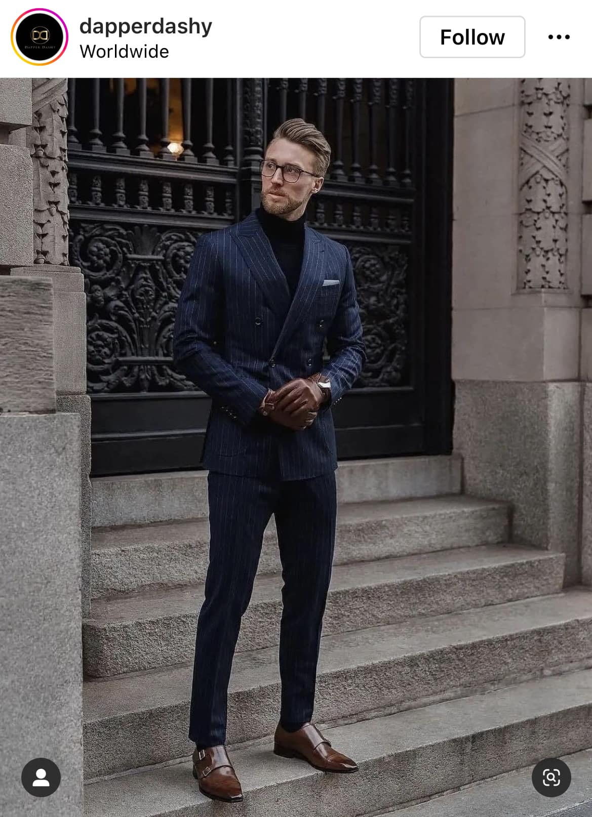 blue dress shirt with brown shoes Following Tony's lead… this is a huge pet-peeve of mine. suit, black shirt, but AND GLOVES! Also, he's missing a fedora. Obviously Black Mockneck Long Sleeve rzseason:AW26 Availability:Ready To Ship Welcome to the good