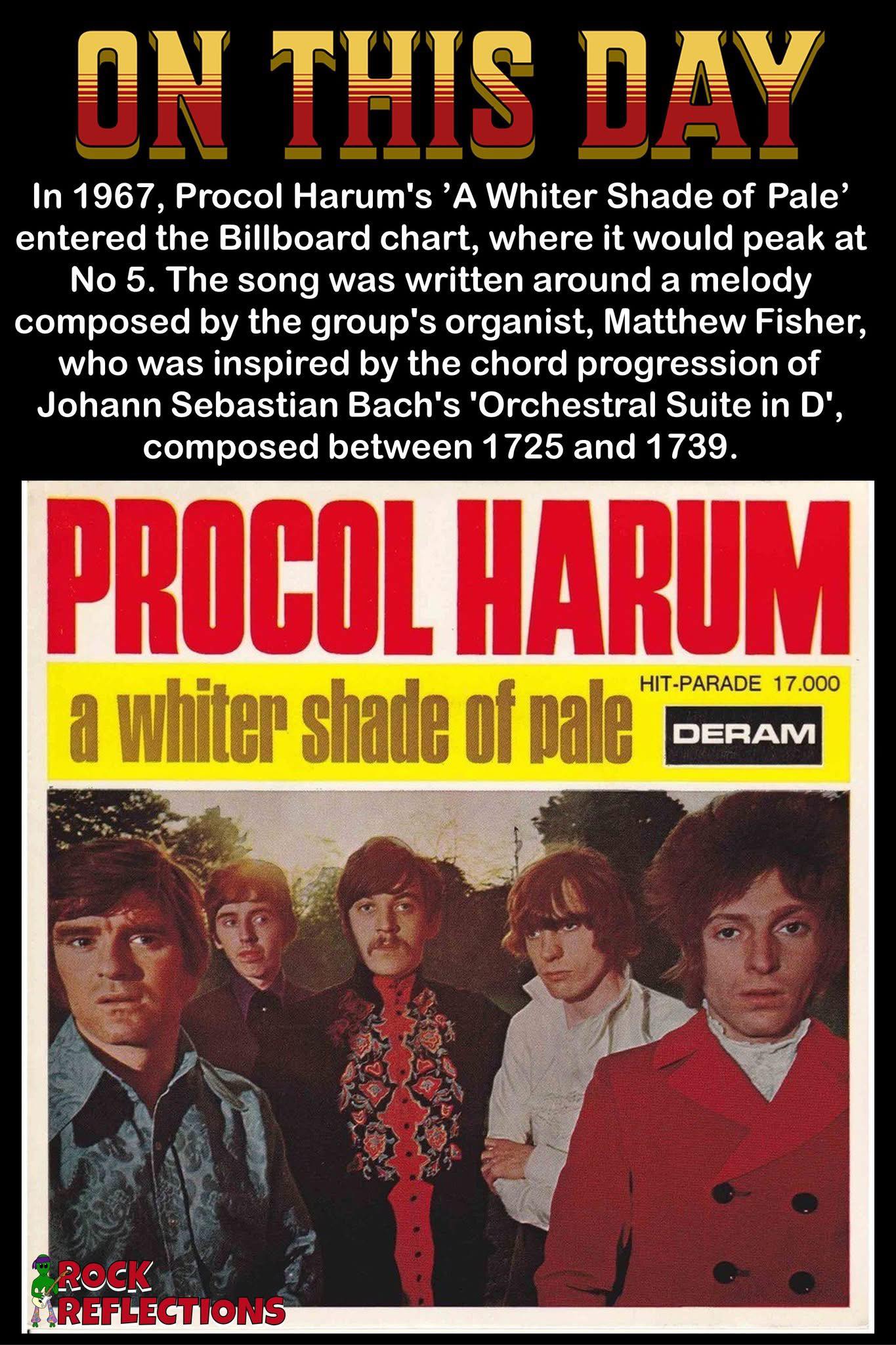6/24/67…. Procol Harum's debut single reached #1 in Austria