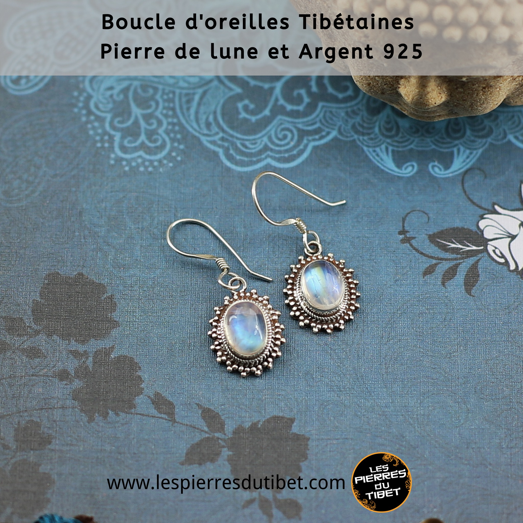 Collier Ras Du Cou Argent 925 Avec 5 Cabochons De Pierre De Lune - 48 Cm, Occasion