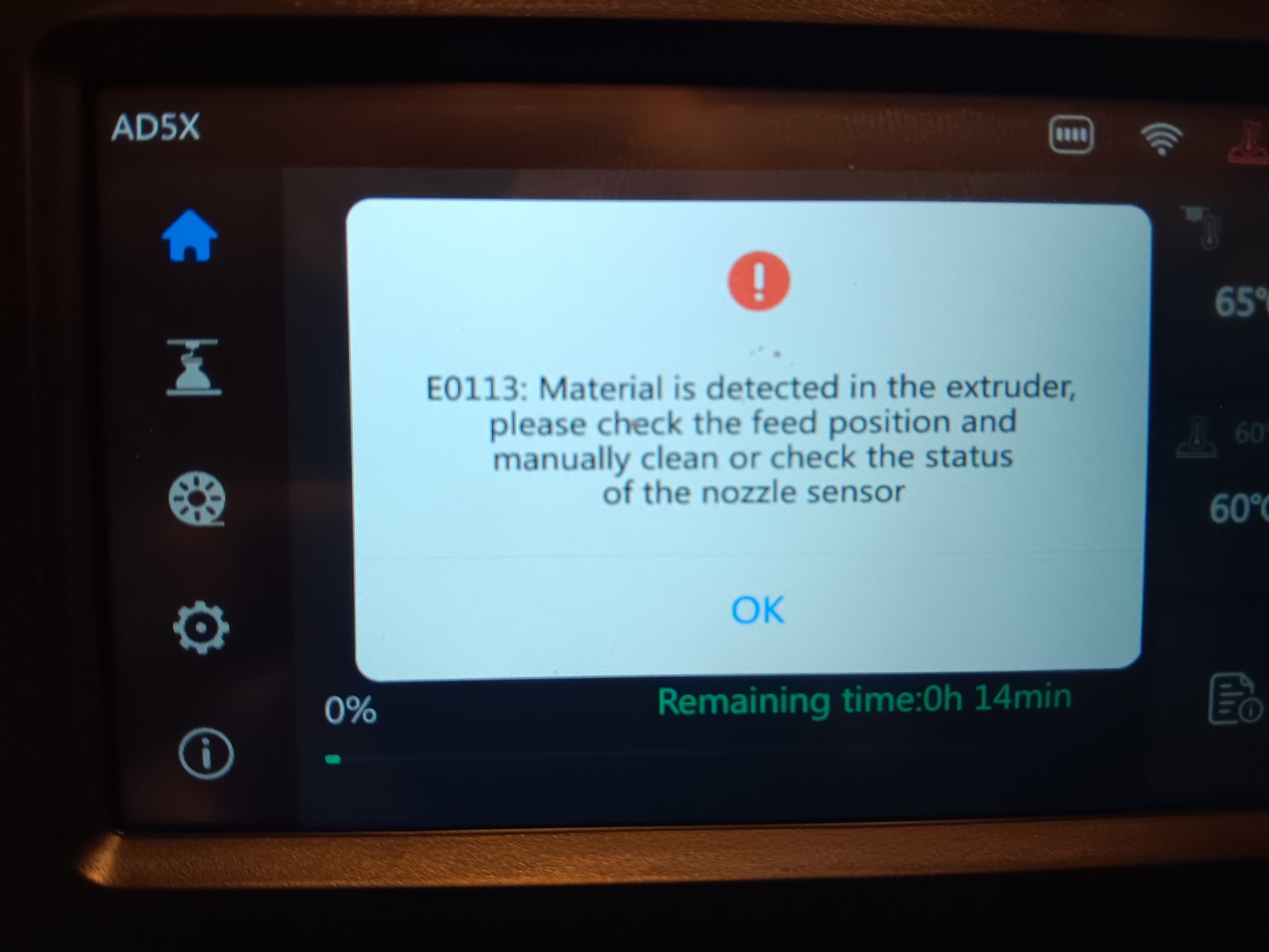 FLASHFORGE ADVENTURER 5 OWNERS GROUP | Hey guys I got an error message ...
