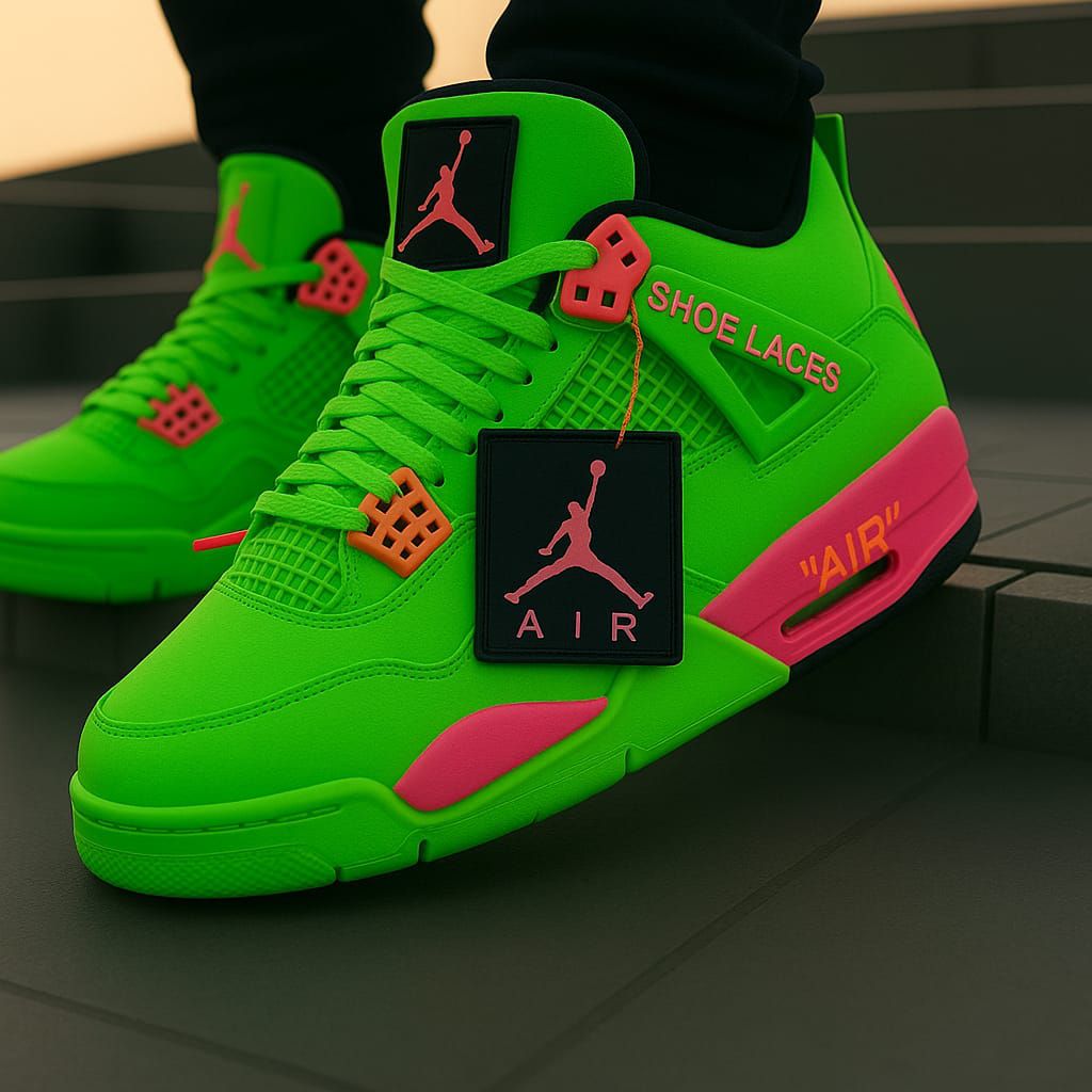 Neon explosion—Jordan 4s in lime, orange, and pink domination.