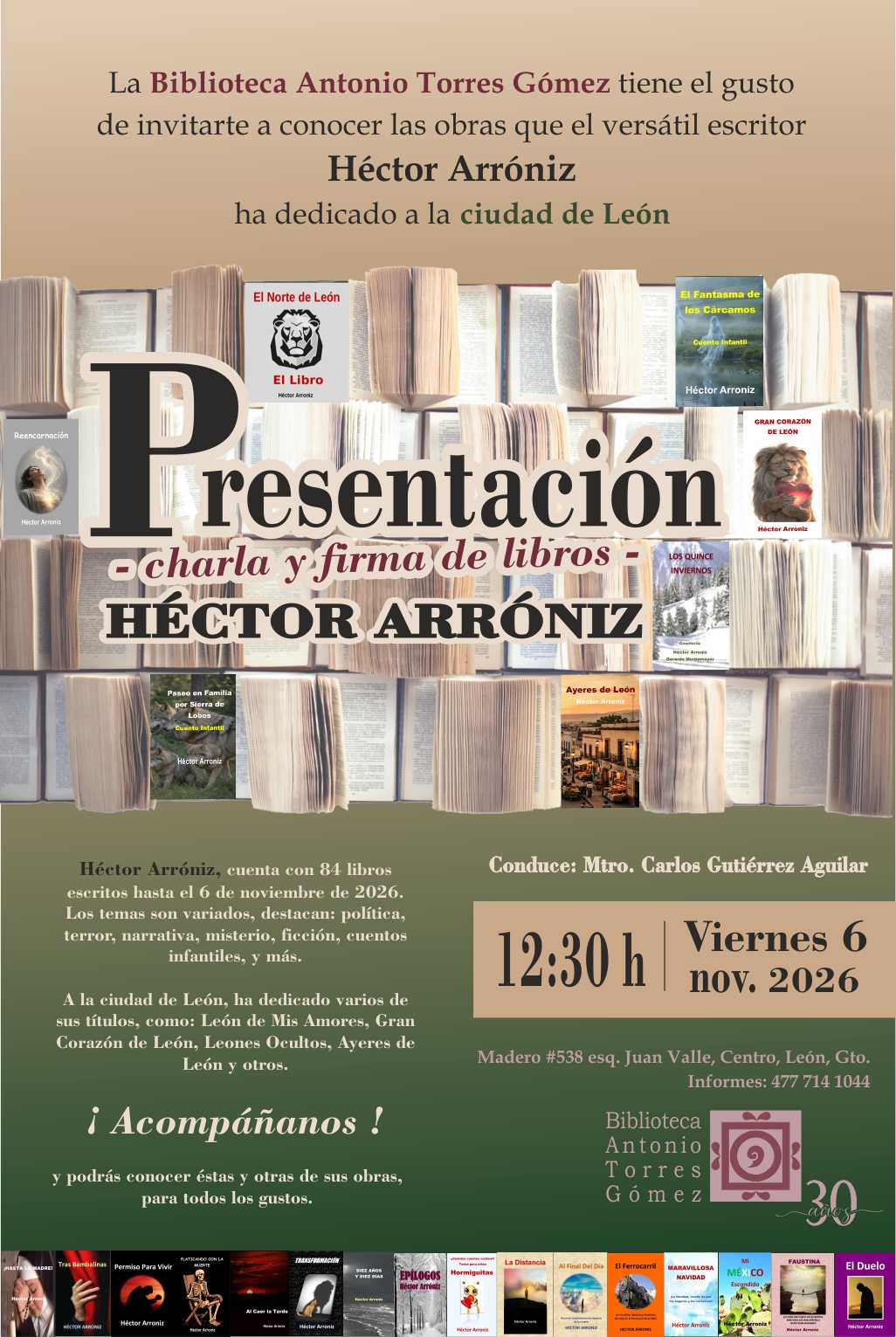 Presentación, charla y firma de libros del escritor Héctor Arróniz.