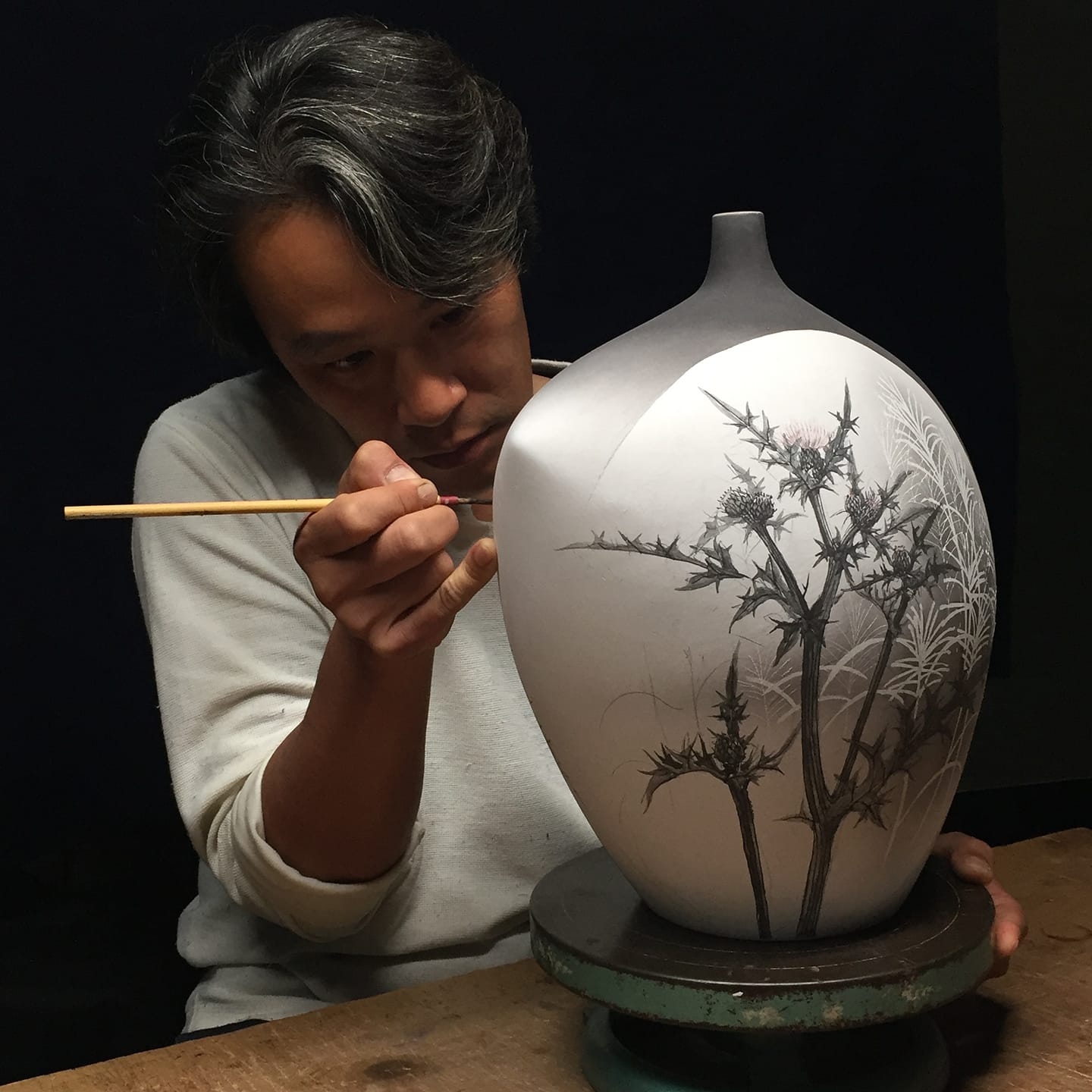 藤野貴則 作 色絵磁器 鉢「花弁散る水の中」共箱付き 藤野貴則