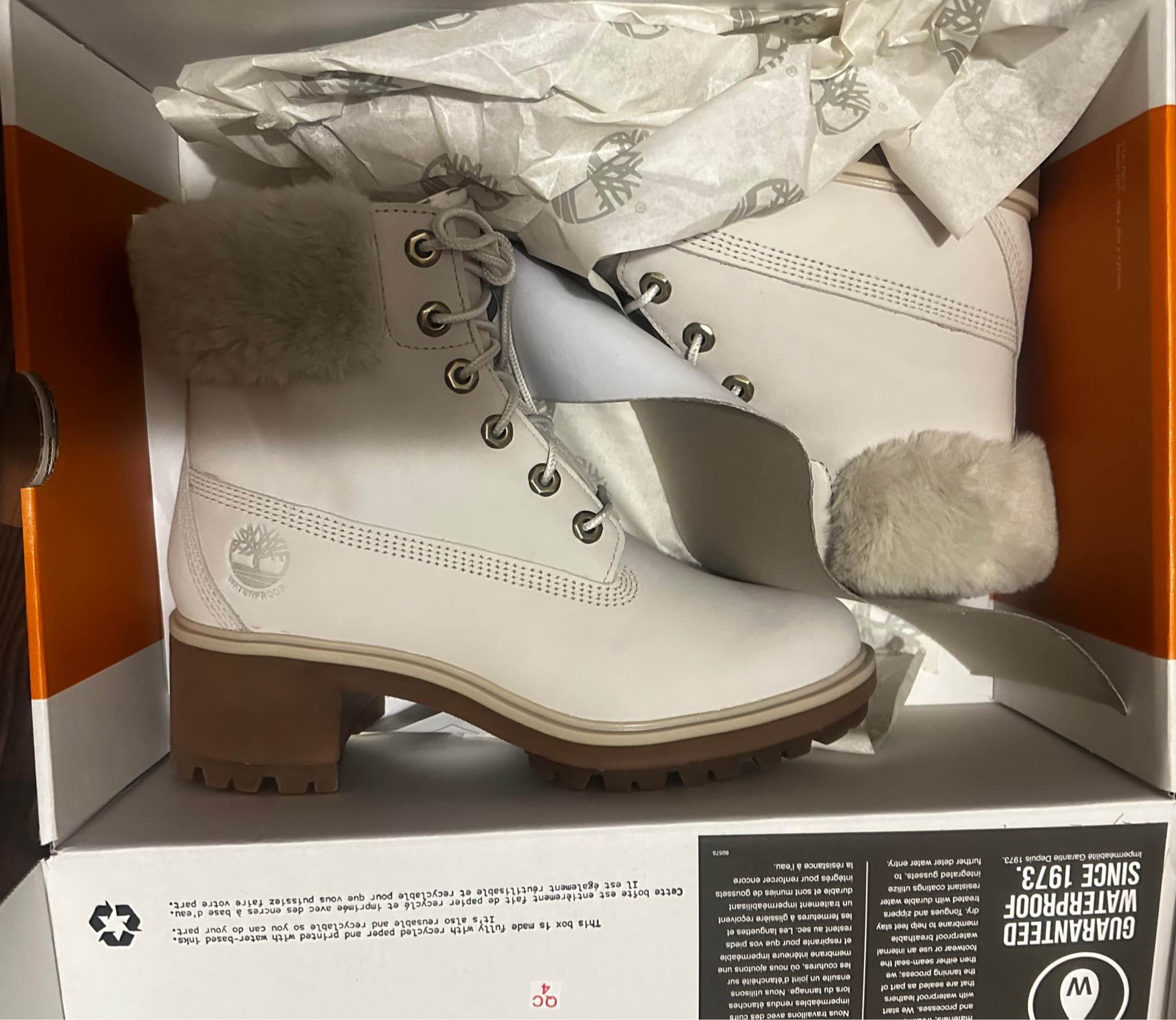 White Timberland Kinsley 6” waterproof boots in white. Women