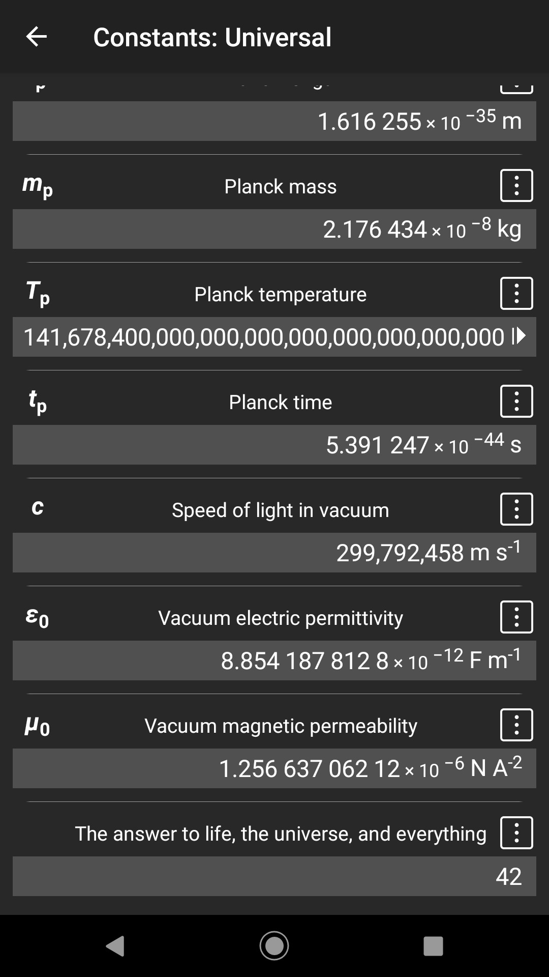 アップル HiPercalc has some useful constants built in.