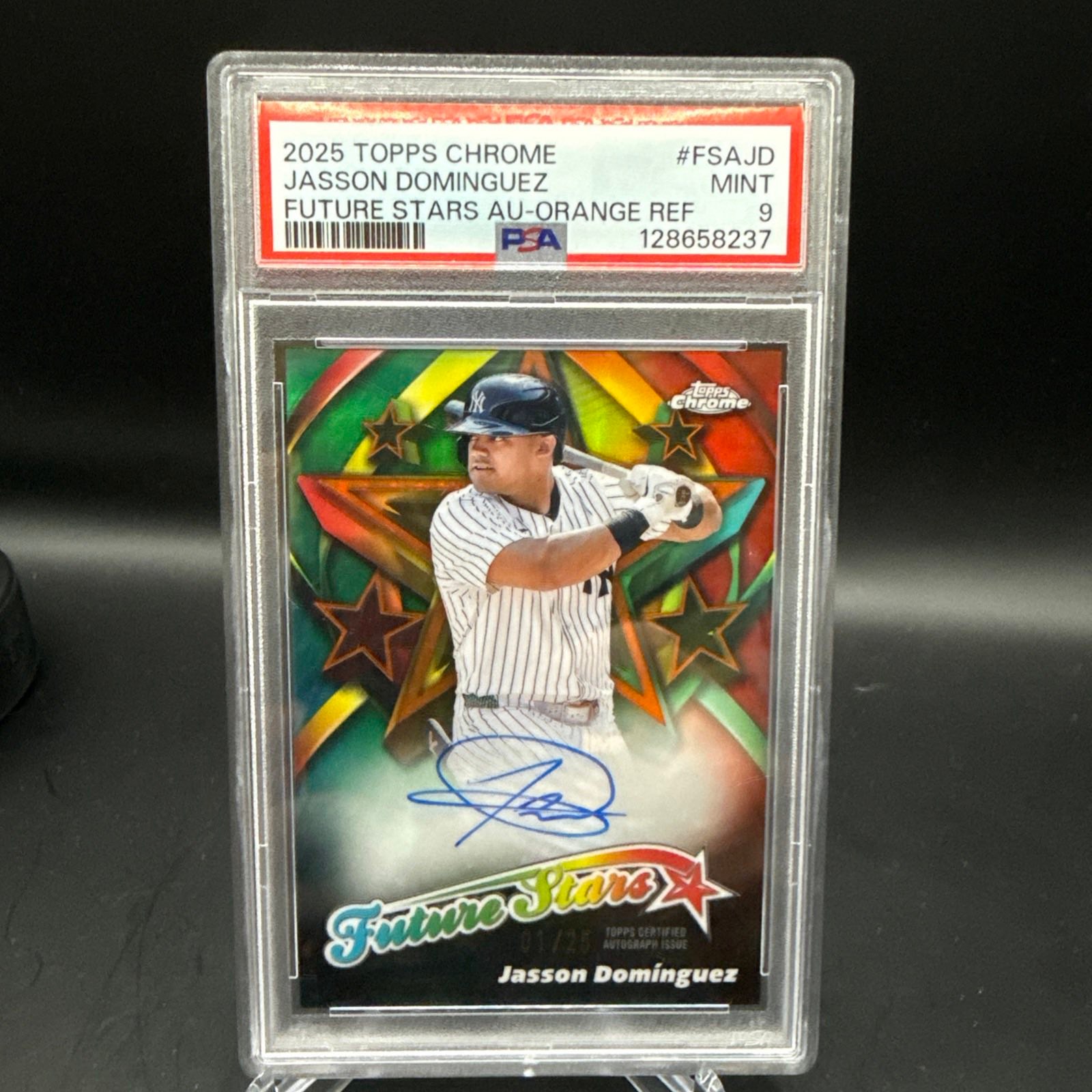 2025 Topps Chrome Jasson Dominguez orange refractor auto PSA 9