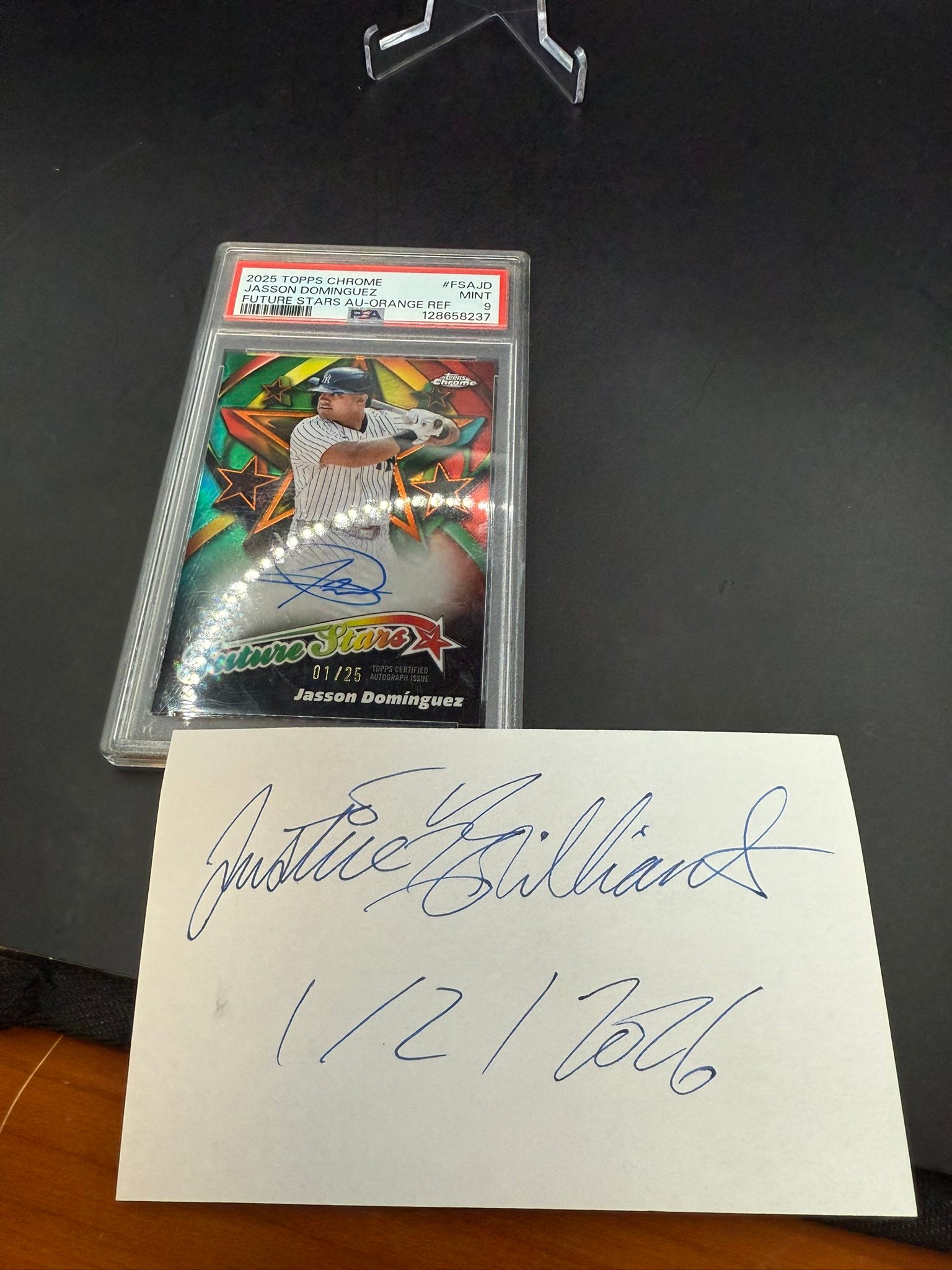 2025 Topps Chrome Jasson Dominguez orange refractor auto PSA 9