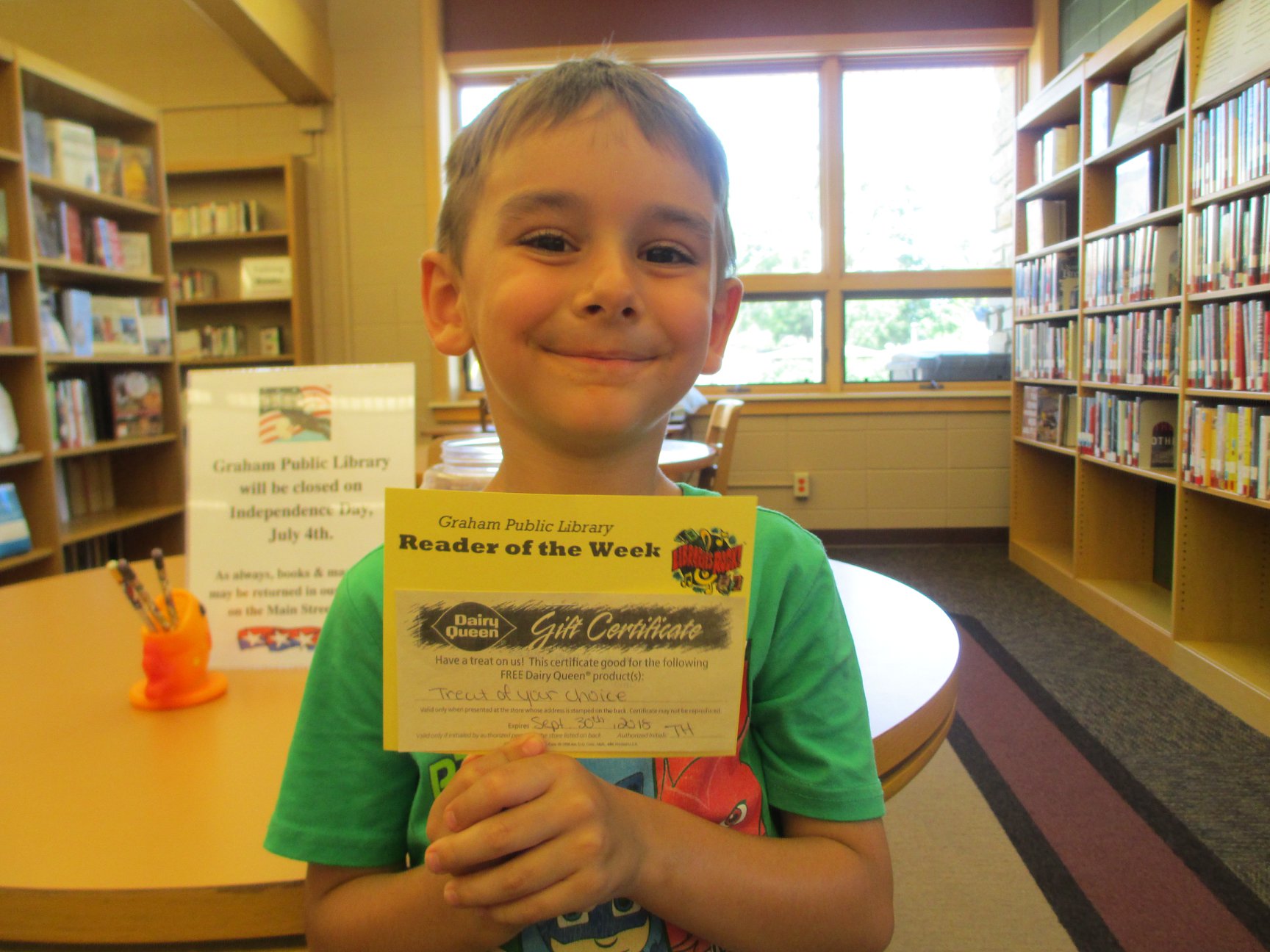 Congratulations to Skyler! He is... - Graham Public Library