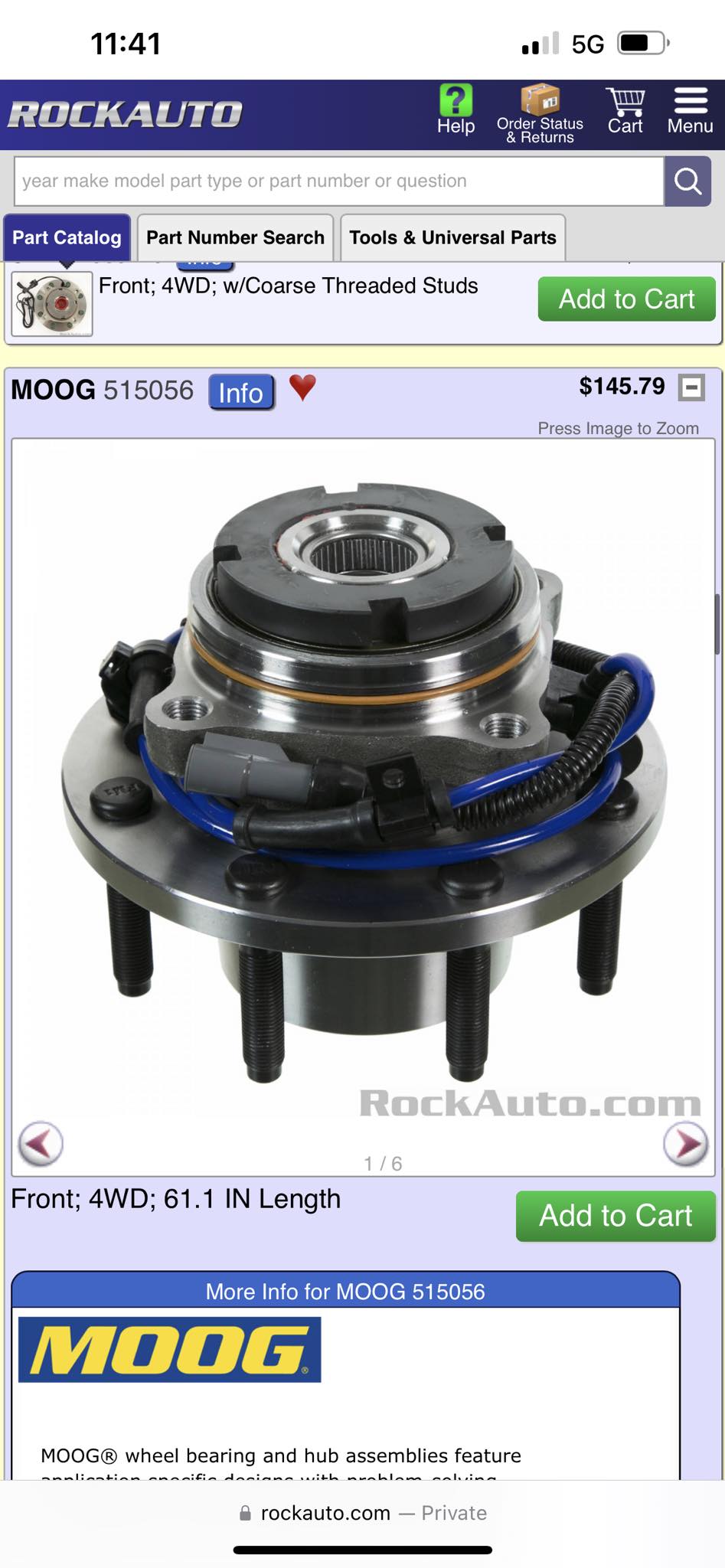 Chevy Cruze Diesel 2.0L Moog Front Wheel Bearing 13507016 513316 | - Diesel Parts