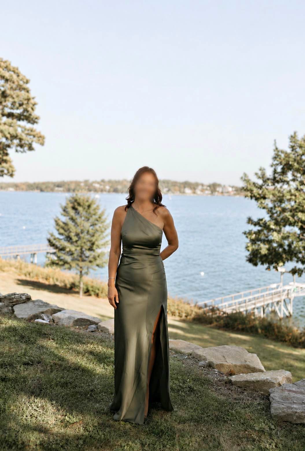 olive green mother of the bride dress Bridal Mother's A-Line Ankle-Length Groom Gowns for Women One Shoulder Wedding Guest Dresses Formal Dresses AW.Bridal A-line V-Neck Floor Length