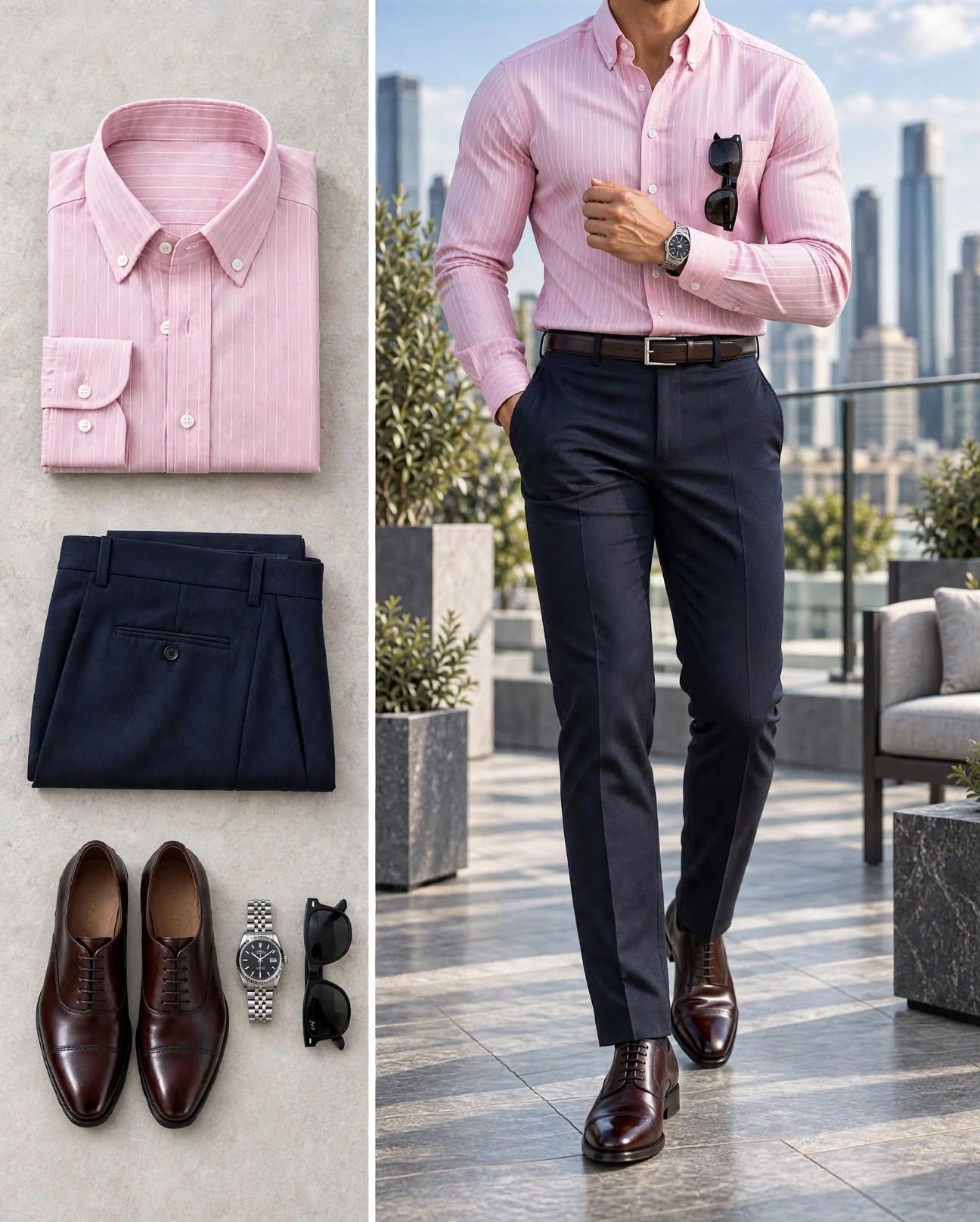 blue dress pants with pink shirt Elevate your style this classic striped and navy trousers combo! ✨ Perfect for a sharp, sophisticated look. Get ready to turn heads. 👔👞 #MensFashion #StyleGuide Size:U(34–38)